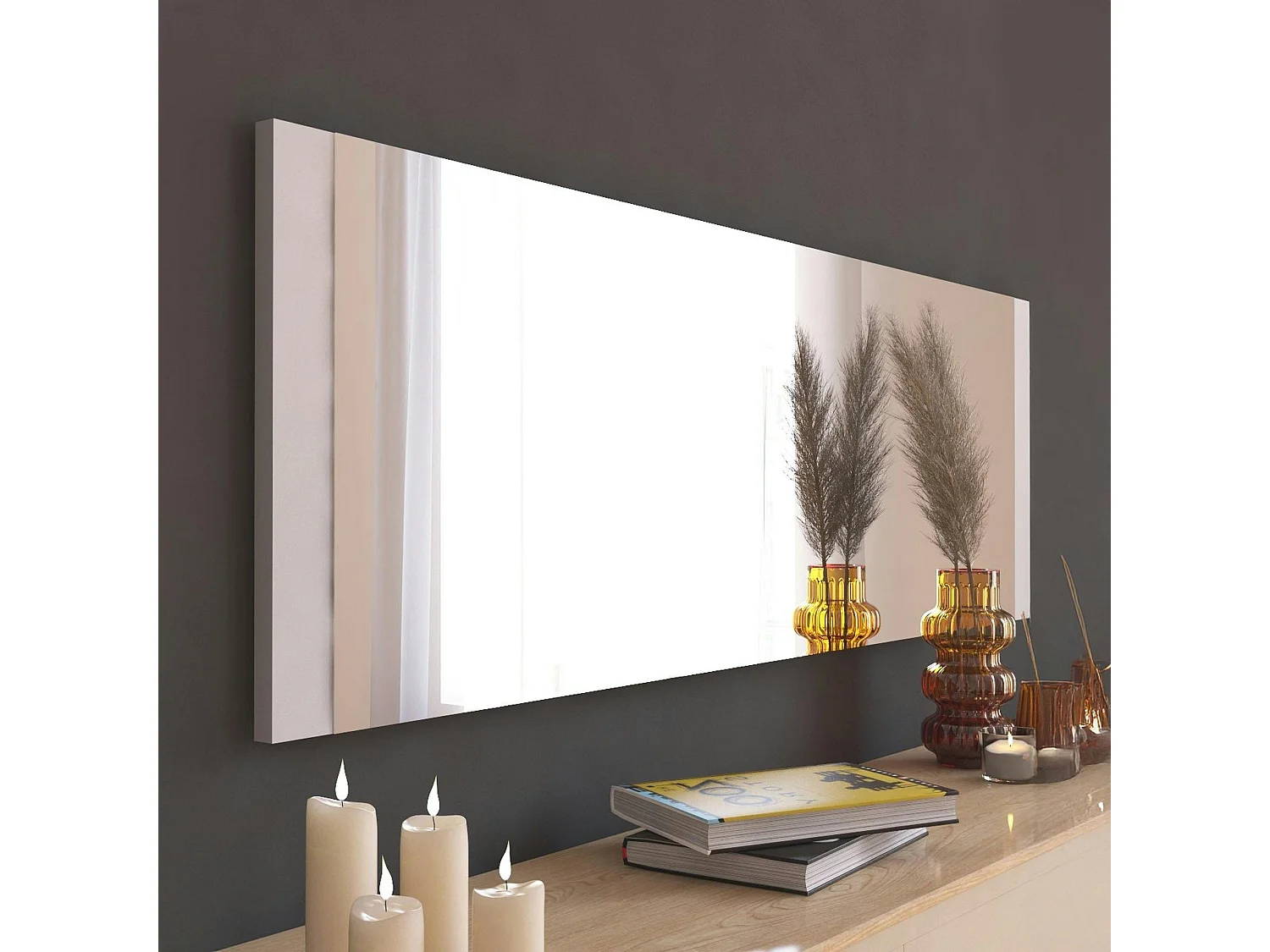 Miroir rectangulaire blanc 120 cm - à poser ou suspendre CODY