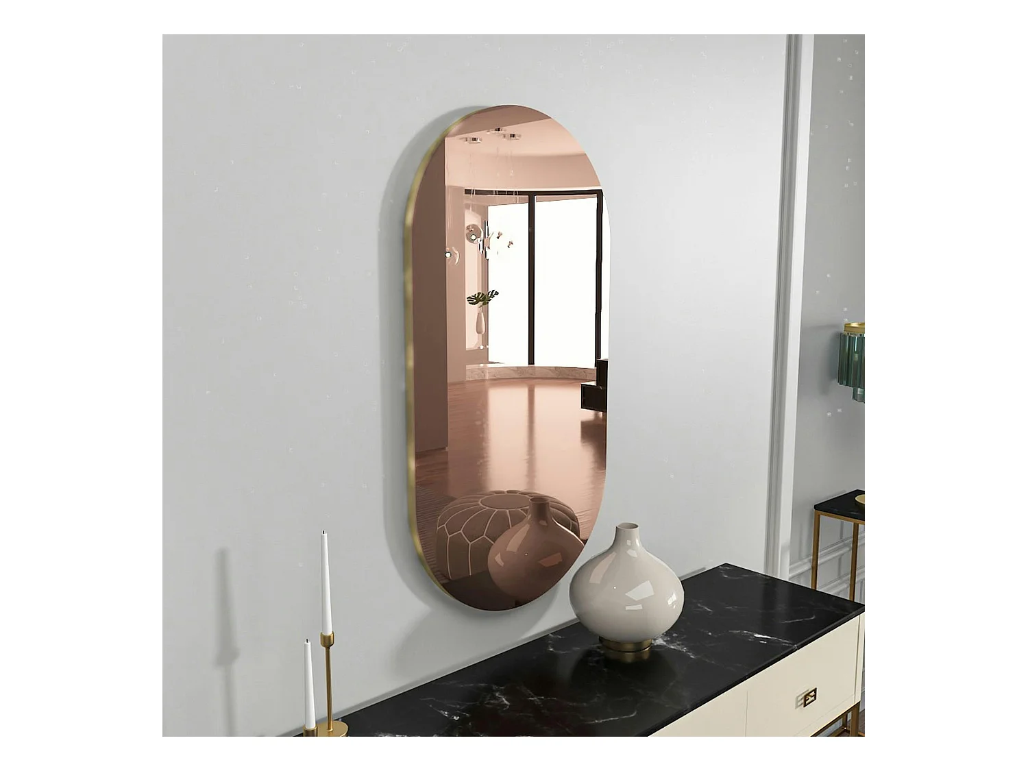 Miroir de salon ovale bronze bordure dorée 85 cm CODY