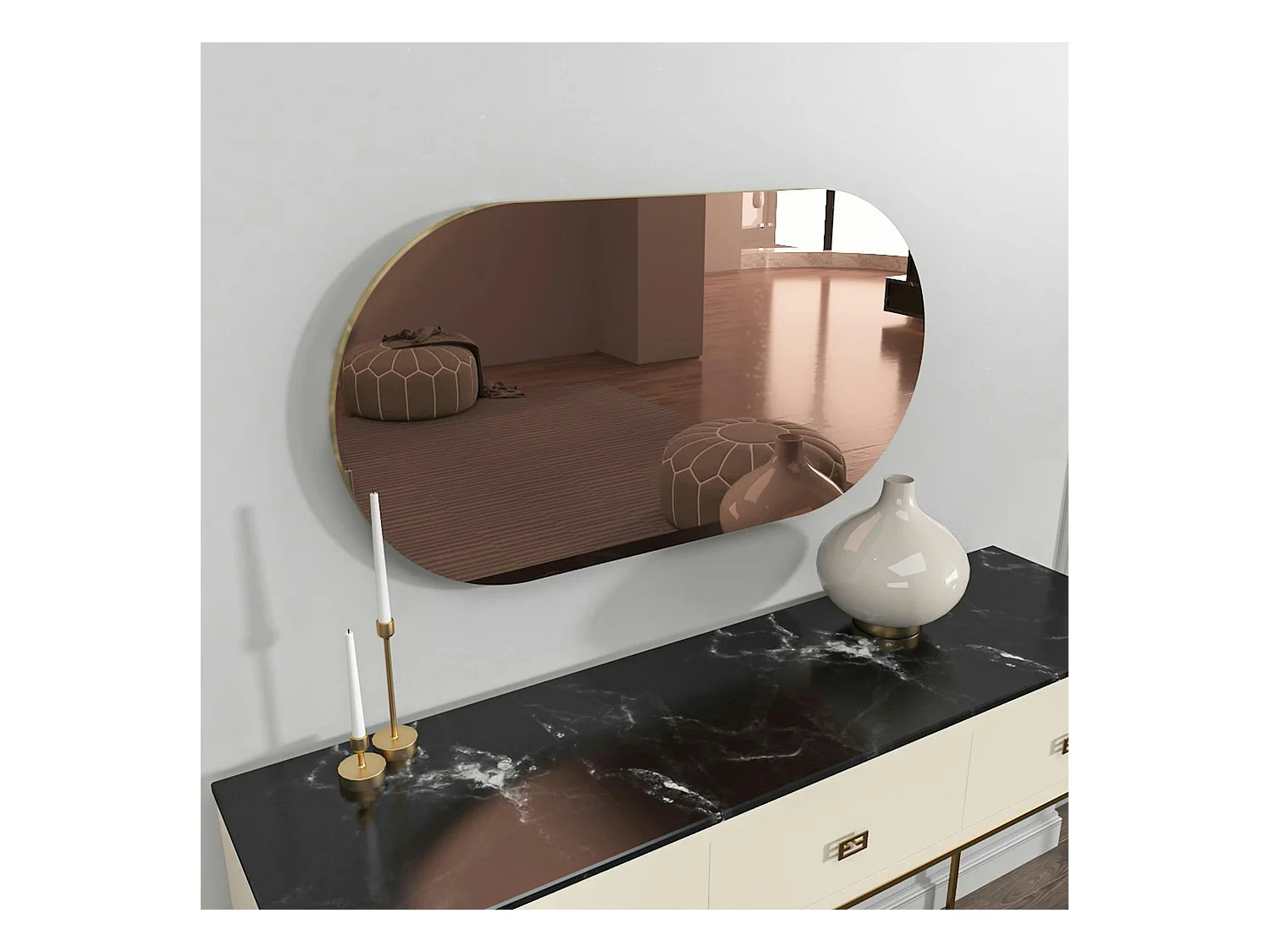 Miroir de salon ovale bronze bordure dorée 85 cm CODY