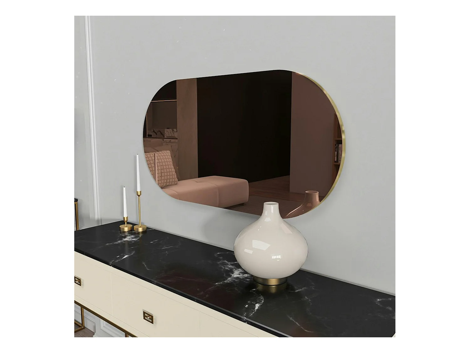 Miroir de salon ovale bronze bordure dorée 85 cm CODY