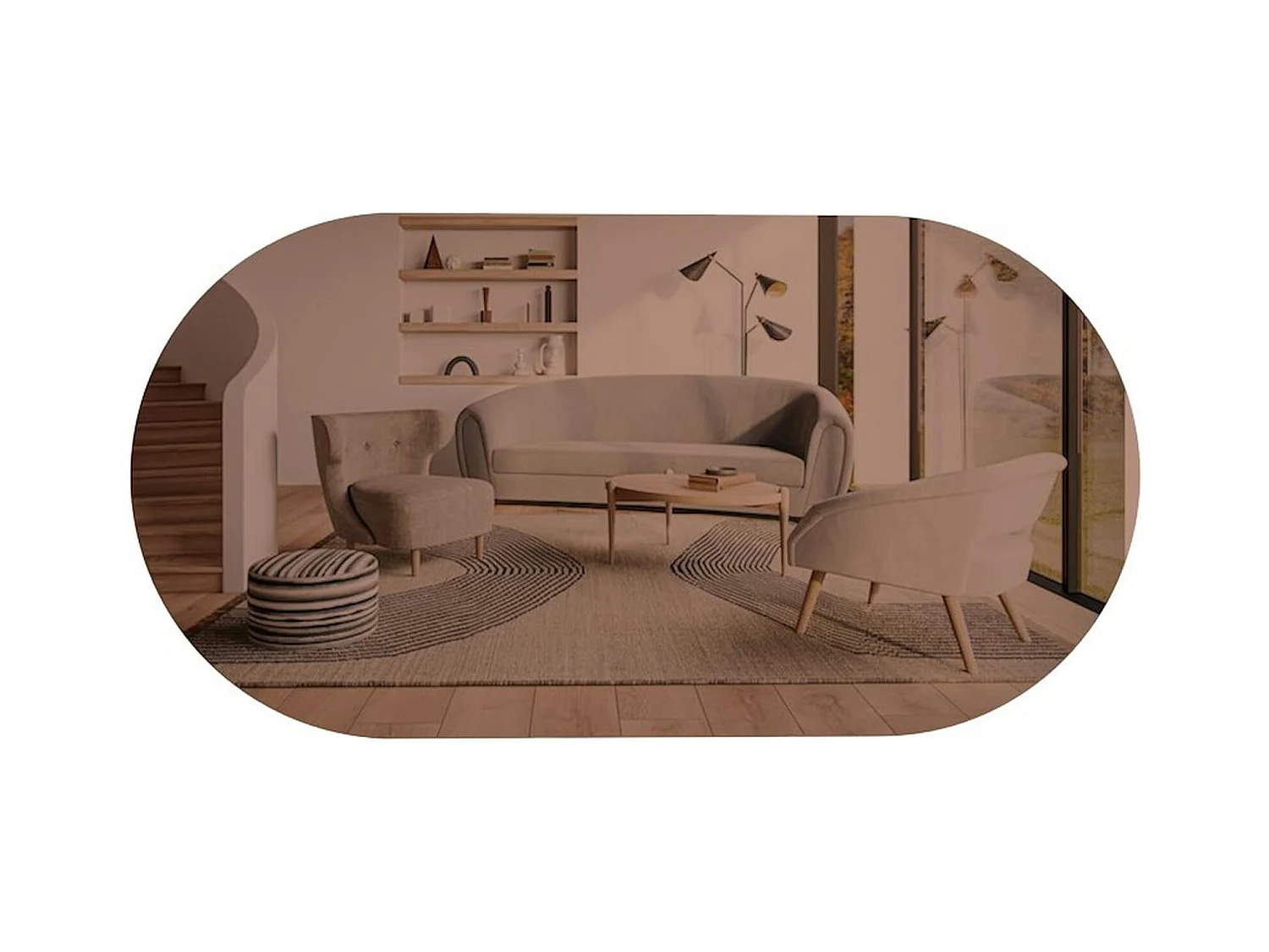 Miroir de salon ovale bronze bordure dorée 85 cm CODY