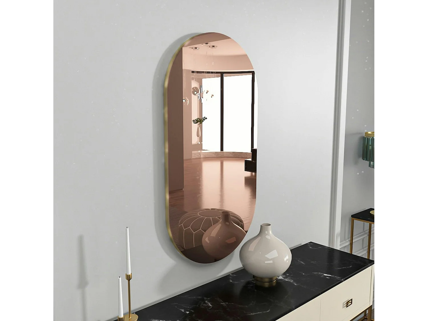 Miroir de salon ovale bronze bordure dorée 85 cm CODY