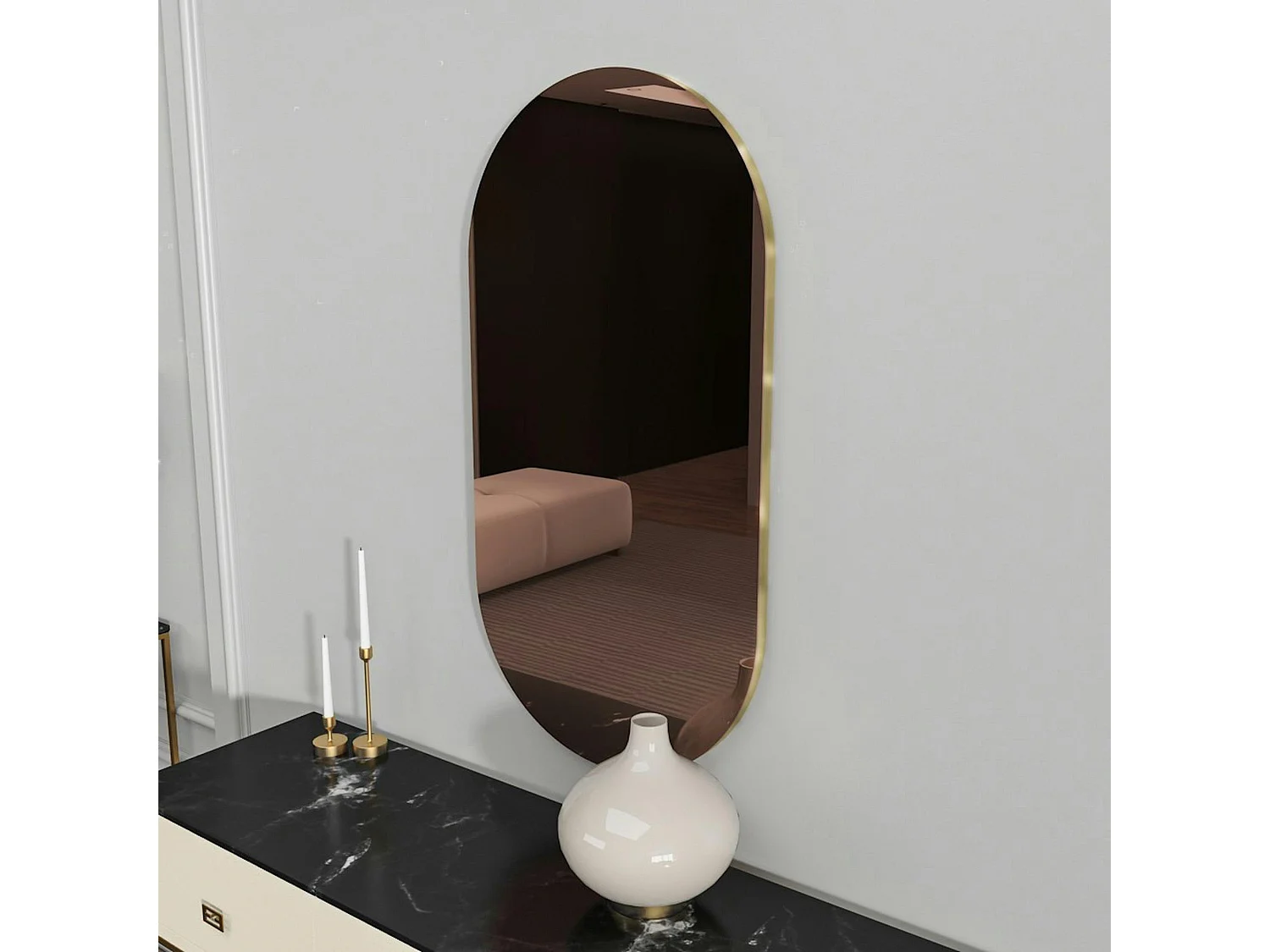 Miroir de salon ovale bronze bordure dorée 85 cm CODY