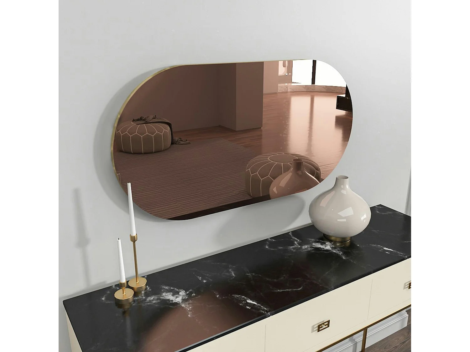 Miroir de salon ovale bronze bordure dorée 85 cm CODY