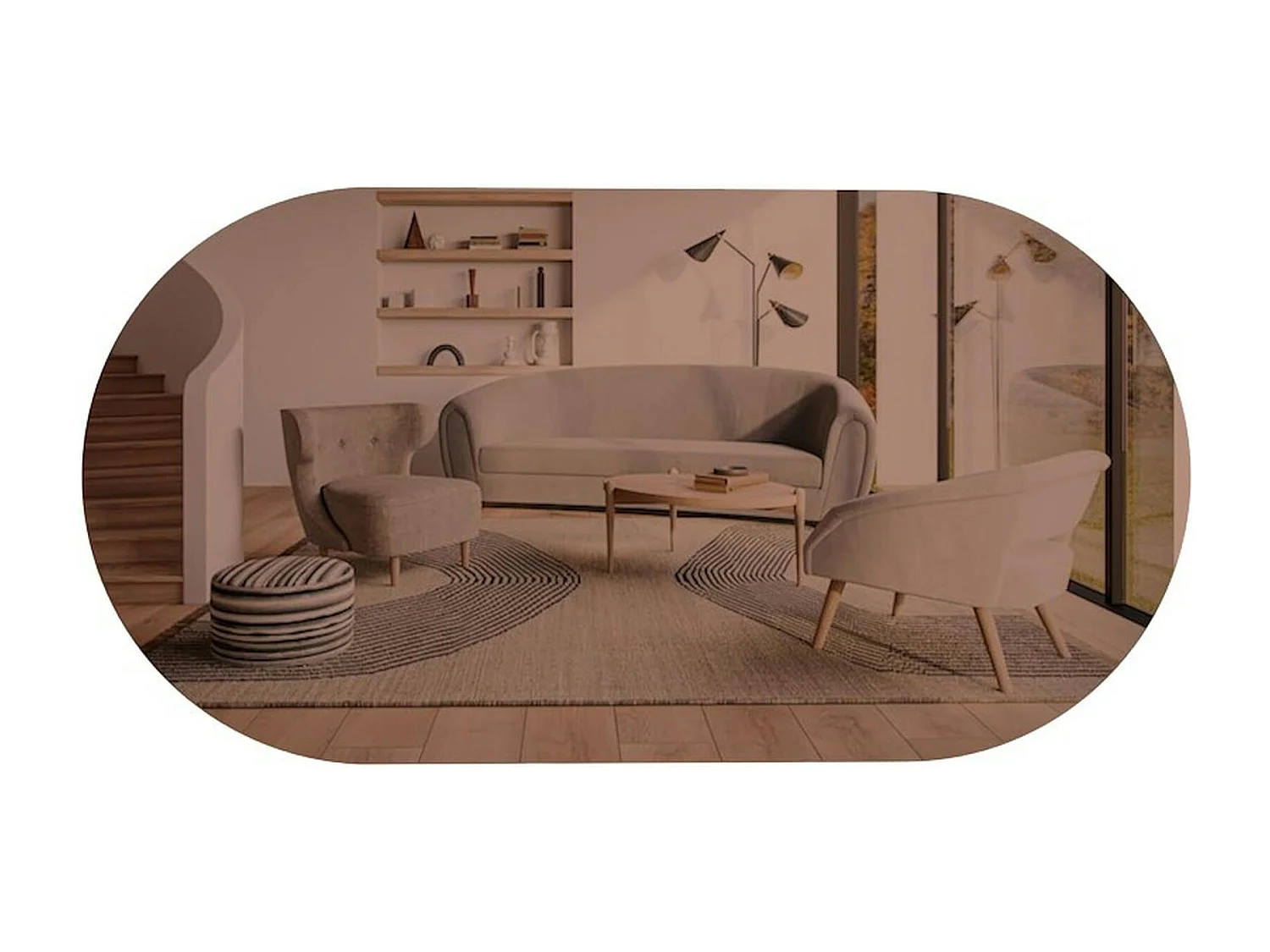 Miroir de salon ovale bronze bordure dorée 85 cm CODY