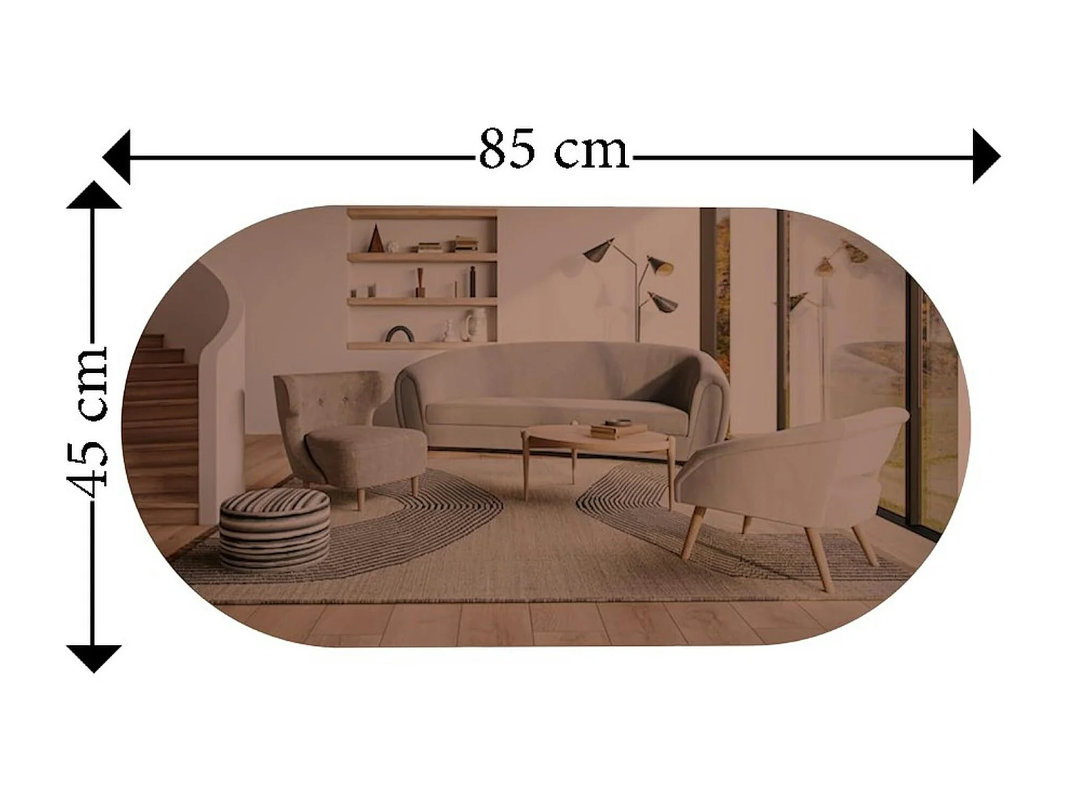 Miroir de salon ovale bronze bordure dorée 85 cm CODY