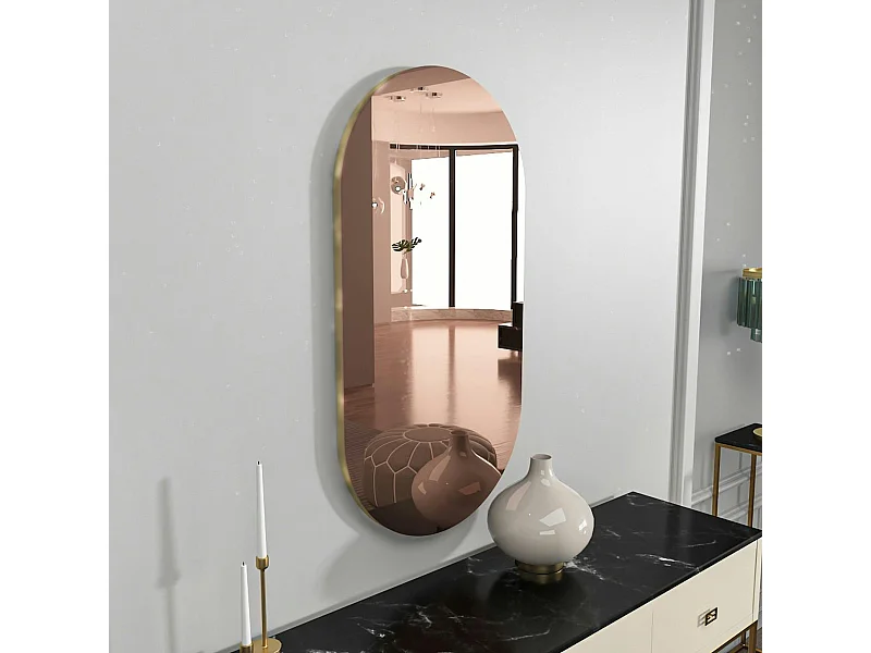 Miroir de salon ovale bronze bordure dorée 85 cm CODY