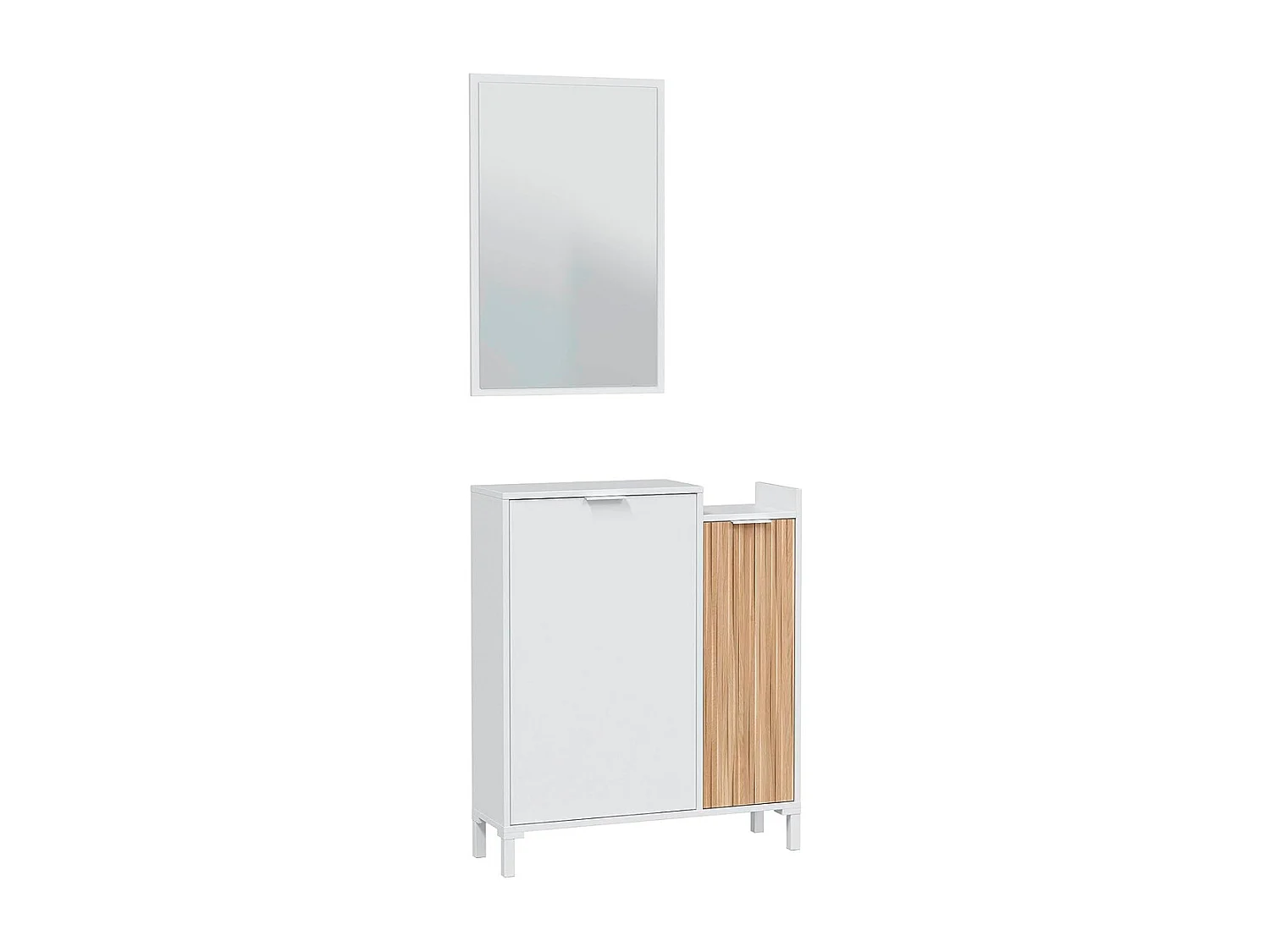 Recibidor con espejo de 91x77x24 cm con espacio de almacenaje color blanco y beige Edith