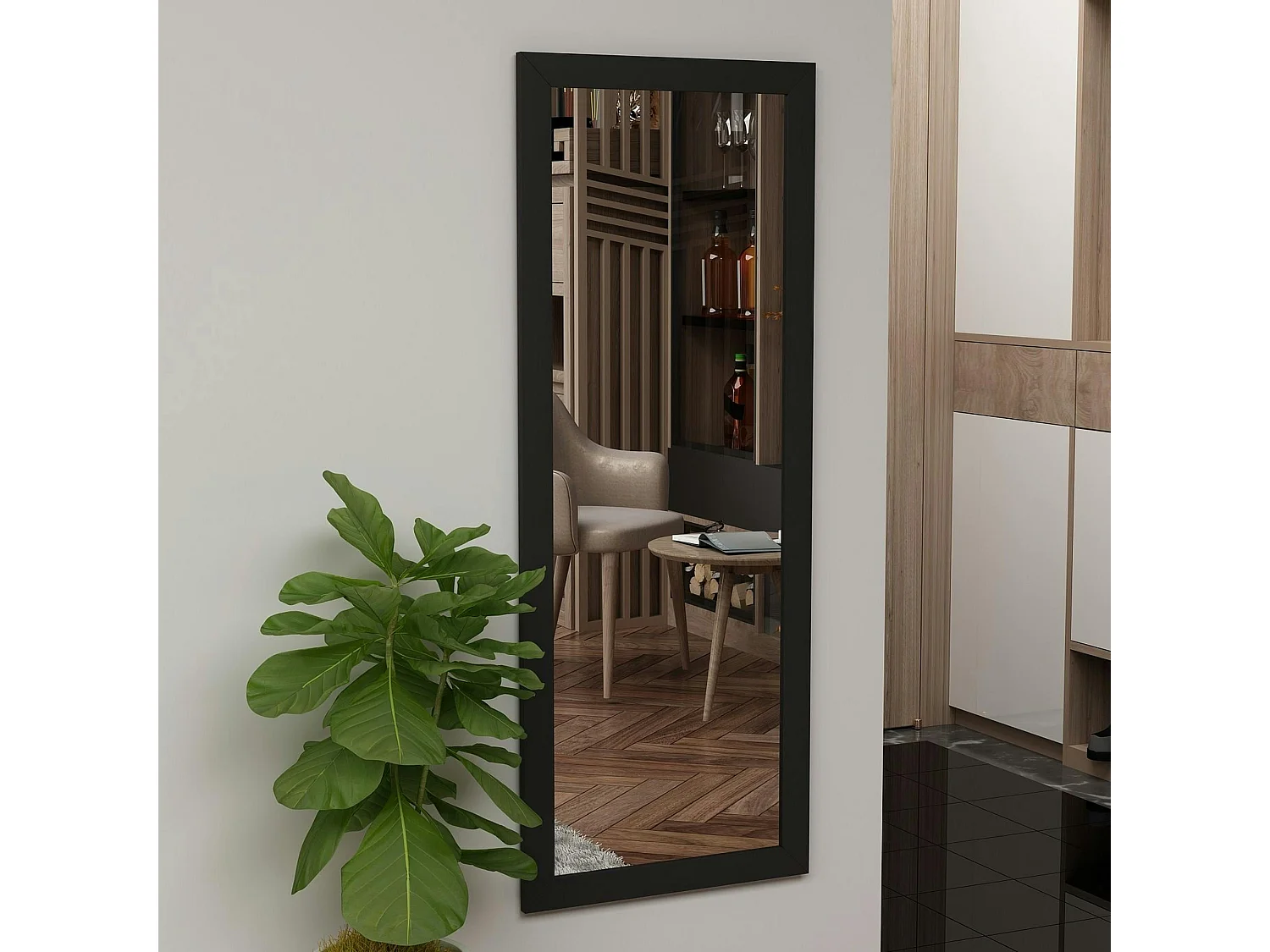 Miroir rectangulaire mural avec cadre noir 105 cm CODY