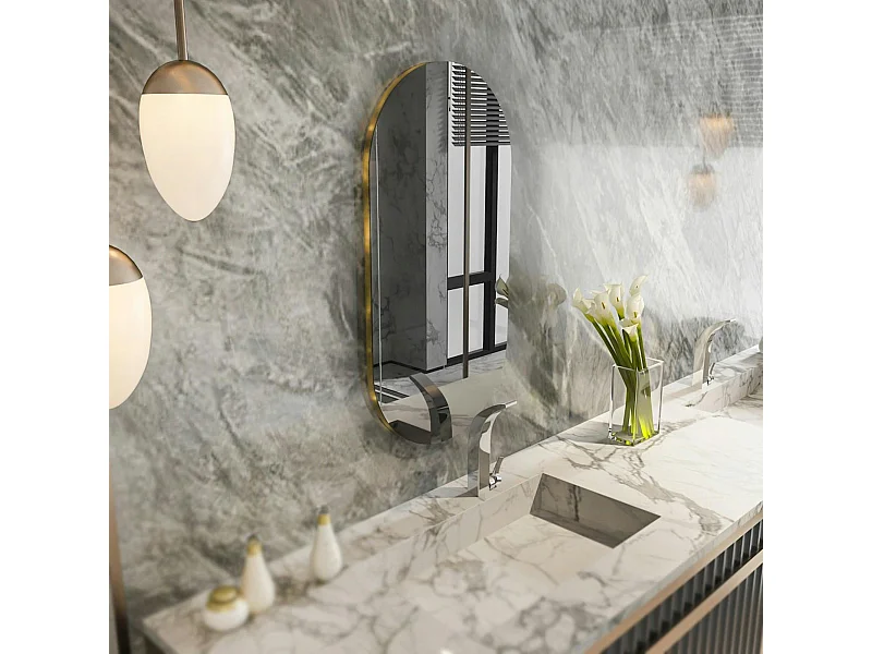 Miroir salle de bains ovale fumé, bordure dorée 85 cm CODY