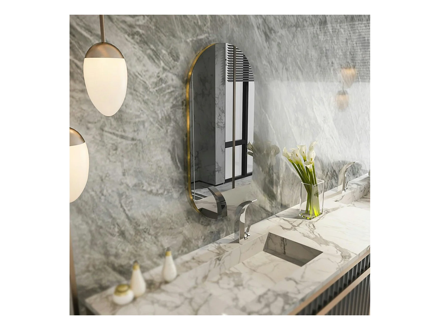 Miroir salle de bains ovale fumé, bordure dorée 85 cm CODY