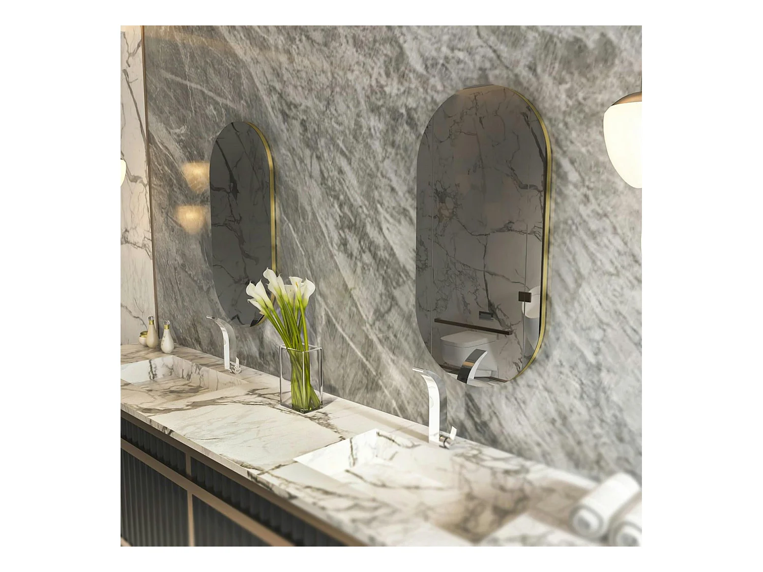 Miroir salle de bains ovale fumé, bordure dorée 85 cm CODY