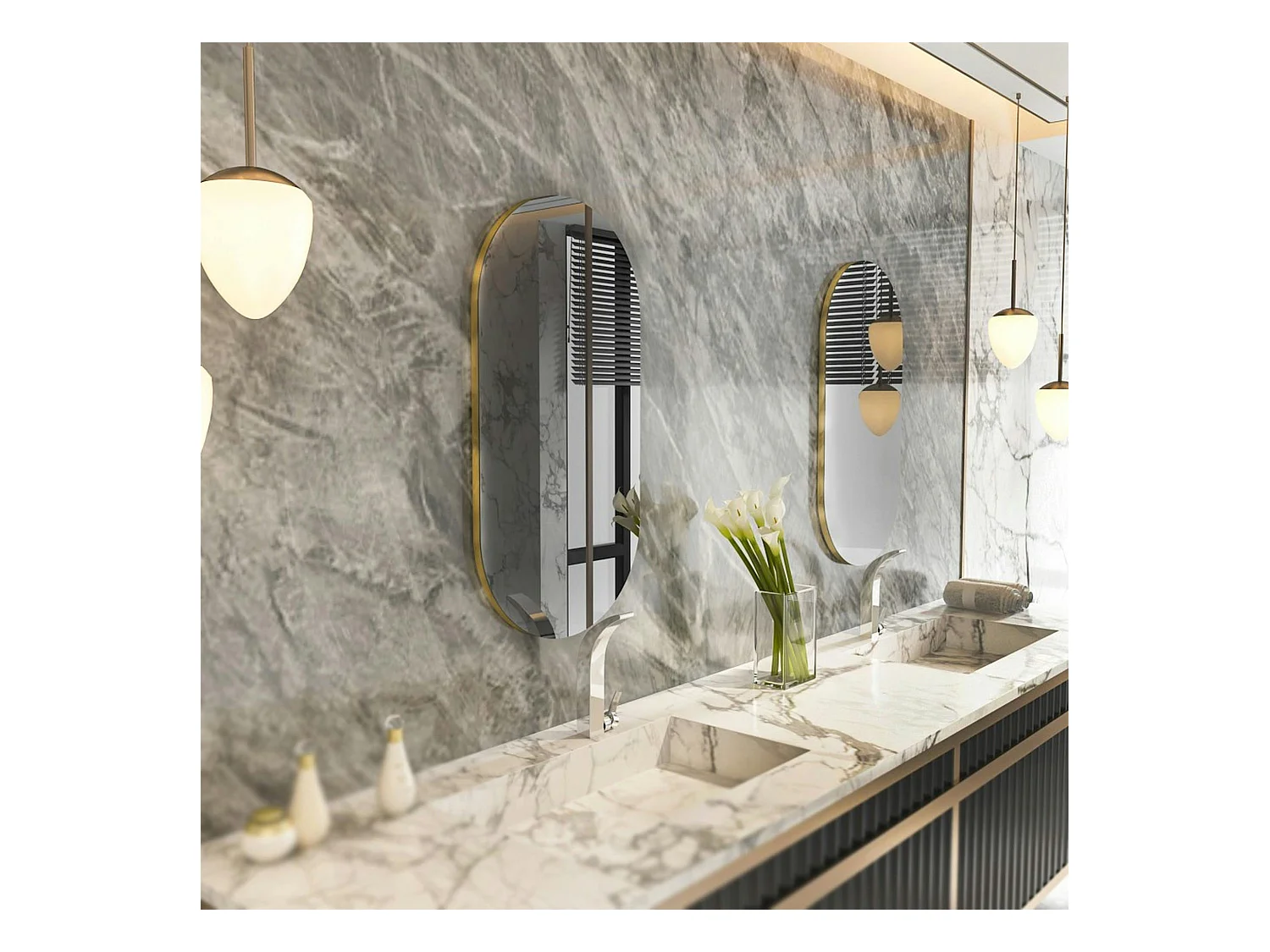 Miroir salle de bains ovale fumé, bordure dorée 85 cm CODY