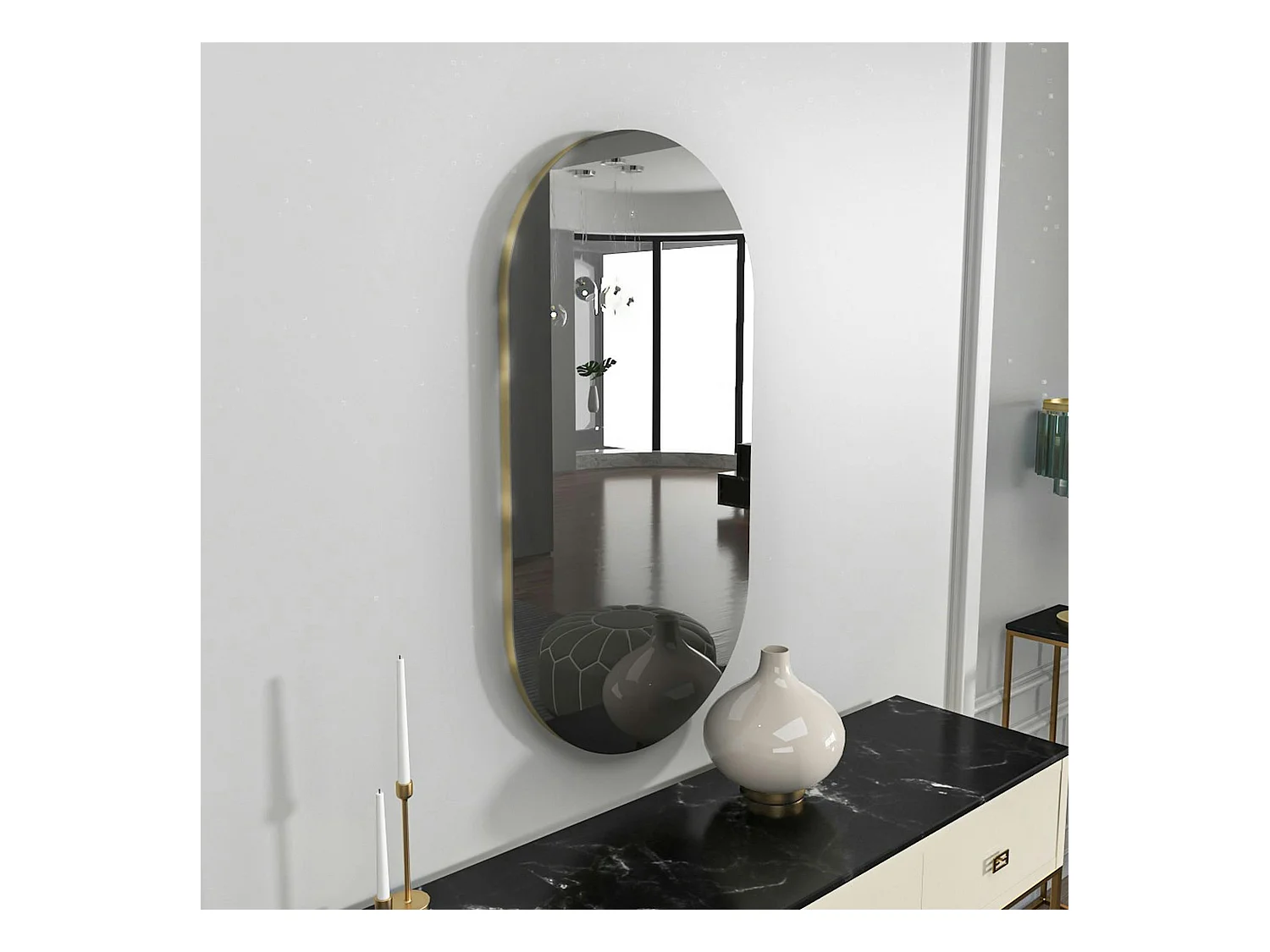 Miroir salle de bains ovale fumé, bordure dorée 85 cm CODY