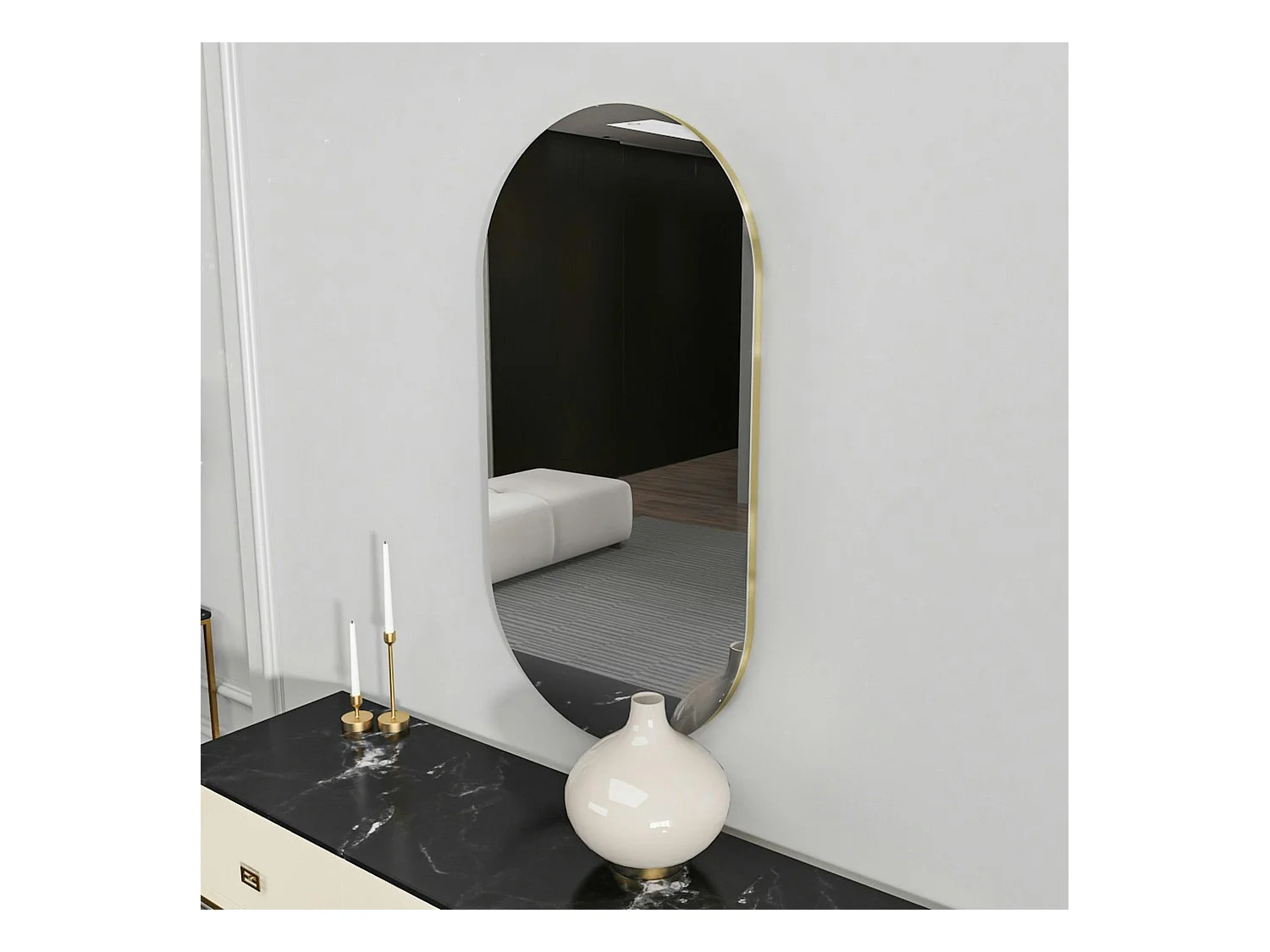 Miroir salle de bains ovale fumé, bordure dorée 85 cm CODY