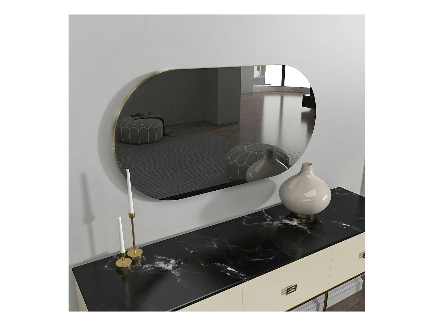 Miroir salle de bains ovale fumé, bordure dorée 85 cm CODY