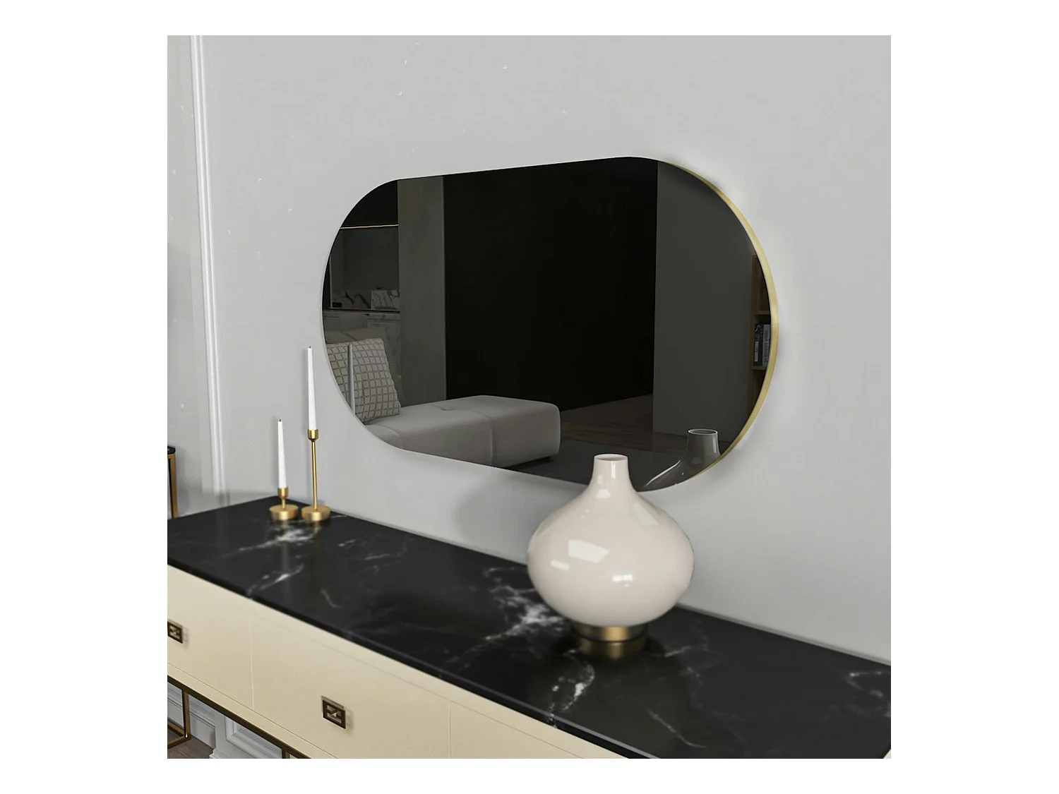 Miroir salle de bains ovale fumé, bordure dorée 85 cm CODY