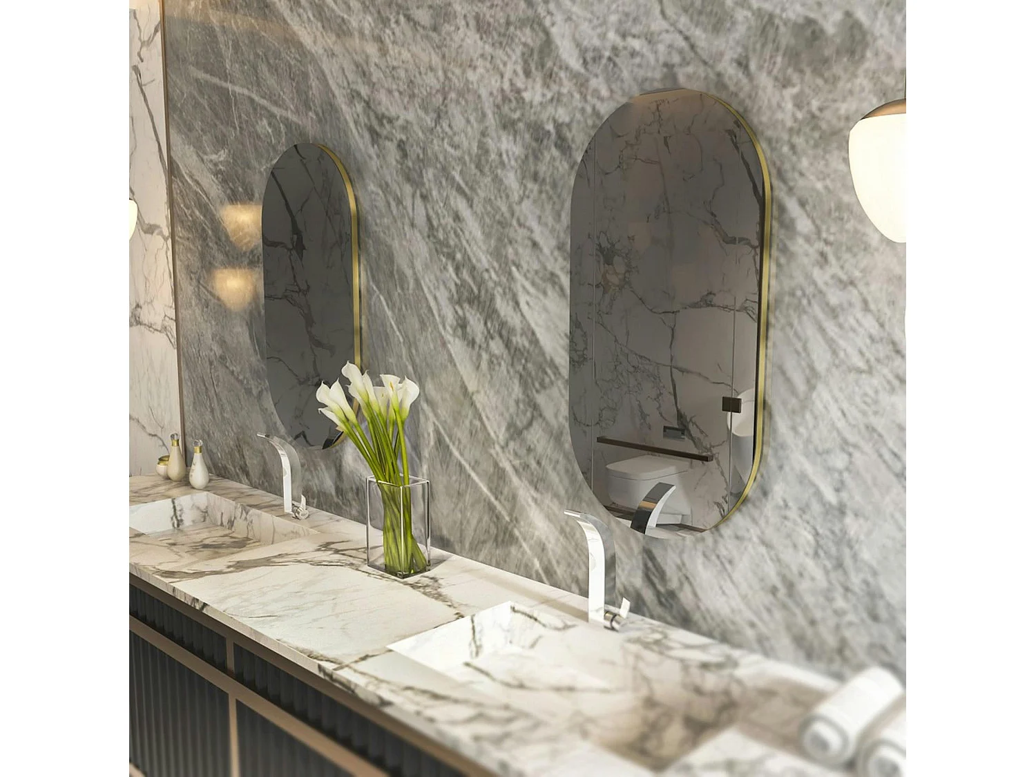 Miroir salle de bains ovale fumé, bordure dorée 85 cm CODY