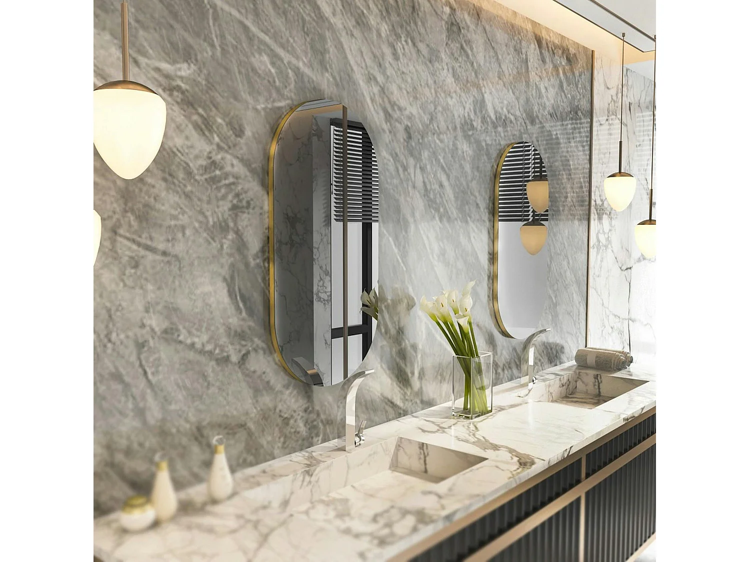 Miroir salle de bains ovale fumé, bordure dorée 85 cm CODY