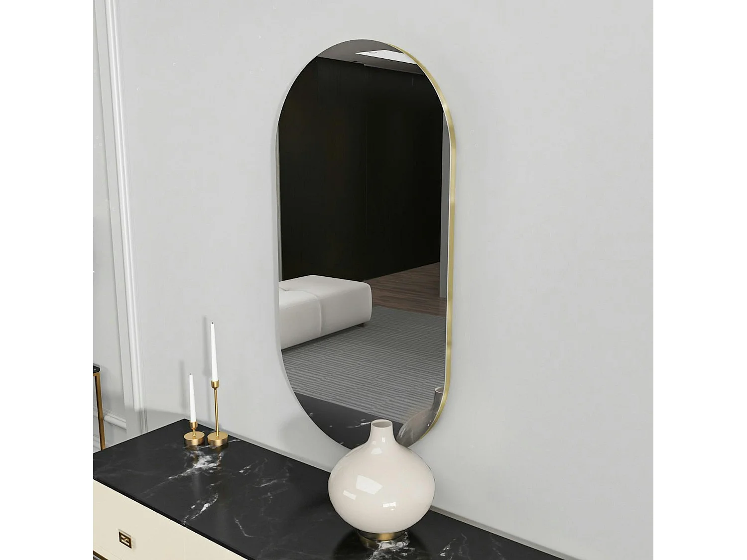 Miroir salle de bains ovale fumé, bordure dorée 85 cm CODY