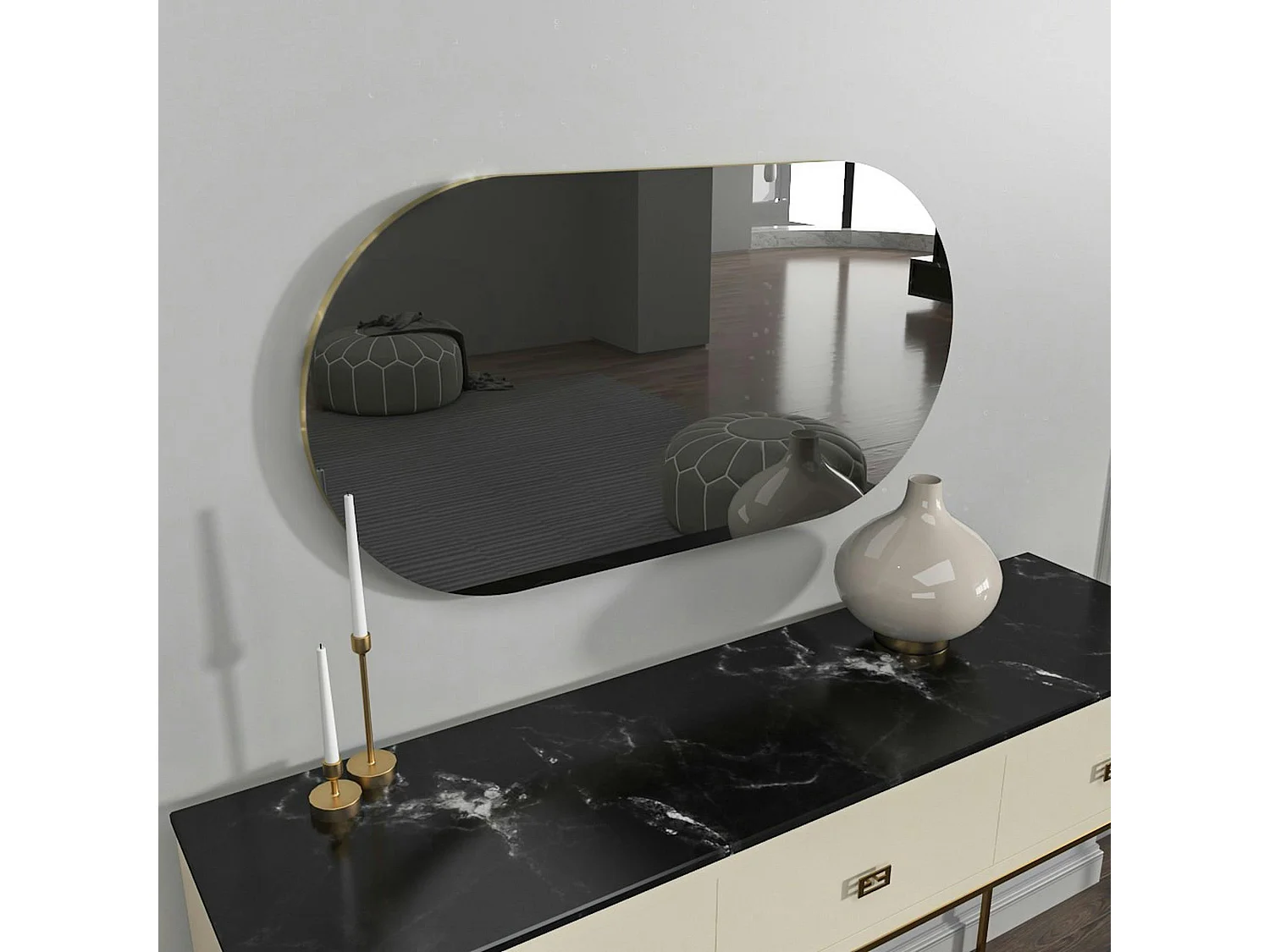 Miroir salle de bains ovale fumé, bordure dorée 85 cm CODY