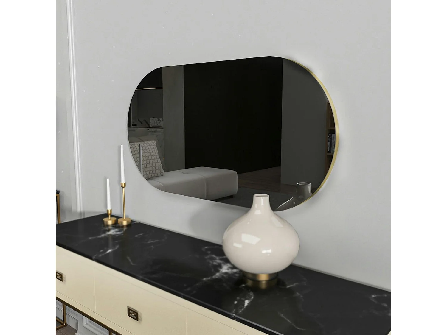 Miroir salle de bains ovale fumé, bordure dorée 85 cm CODY