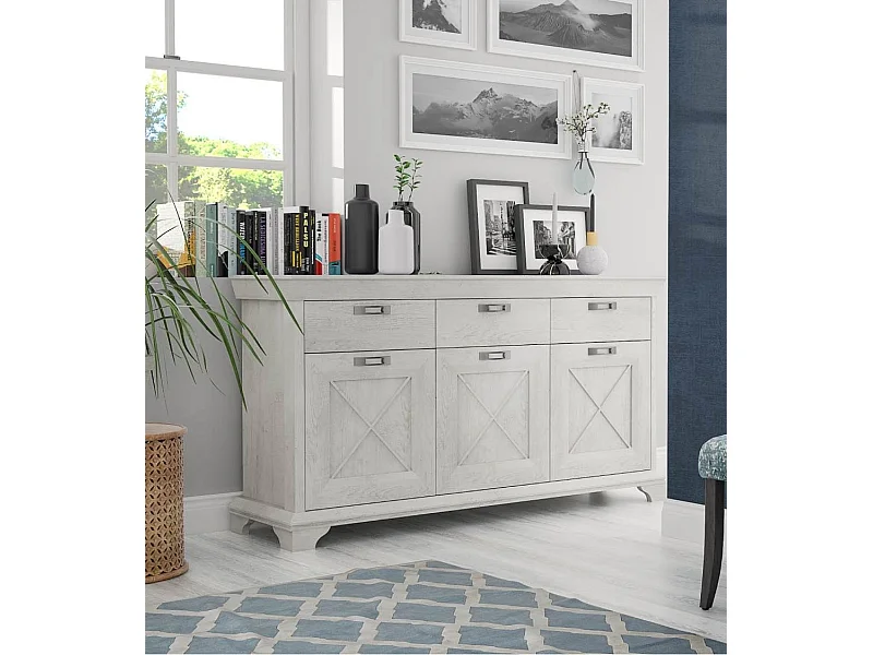 Aparador de salón-comedor de 96,2x177,7x48,3 cm con 3 puertas y 3 cajones blanco Karen
