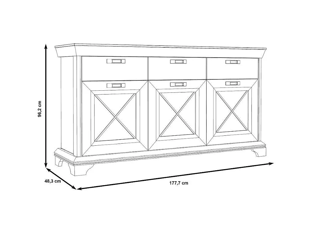 Aparador de salón-comedor de 96,2x177,7x48,3 cm con 3 puertas y 3 cajones blanco Karen