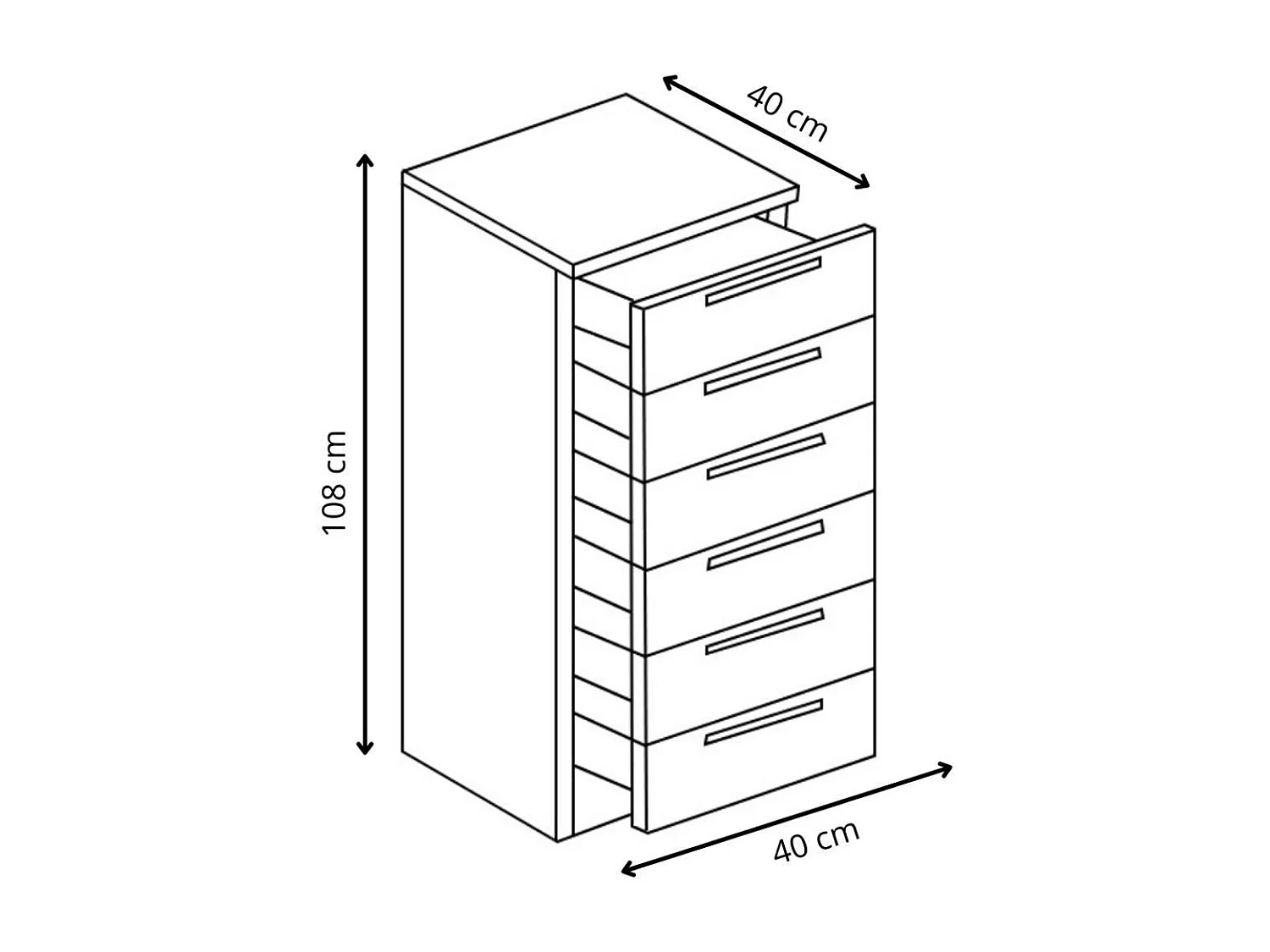 Sinfonier de 6 cajones de 108x40x40 cm compacto de madera aglomerada en color blanco Cube