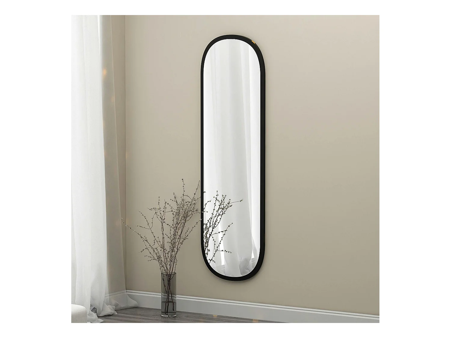 Miroir d'entrée noir ovale 117 cm - style moderne CODY