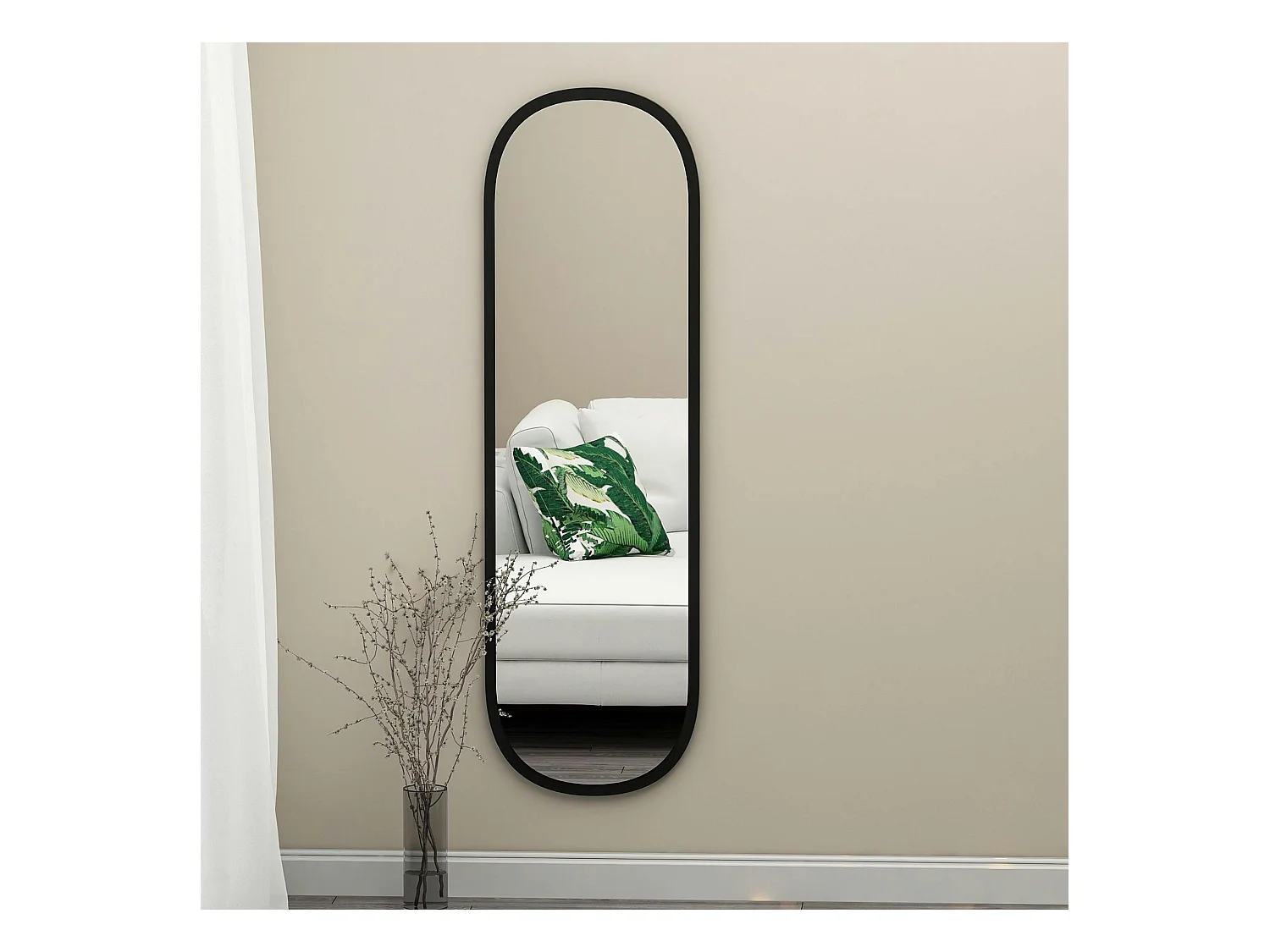 Miroir d'entrée noir ovale 117 cm - style moderne CODY