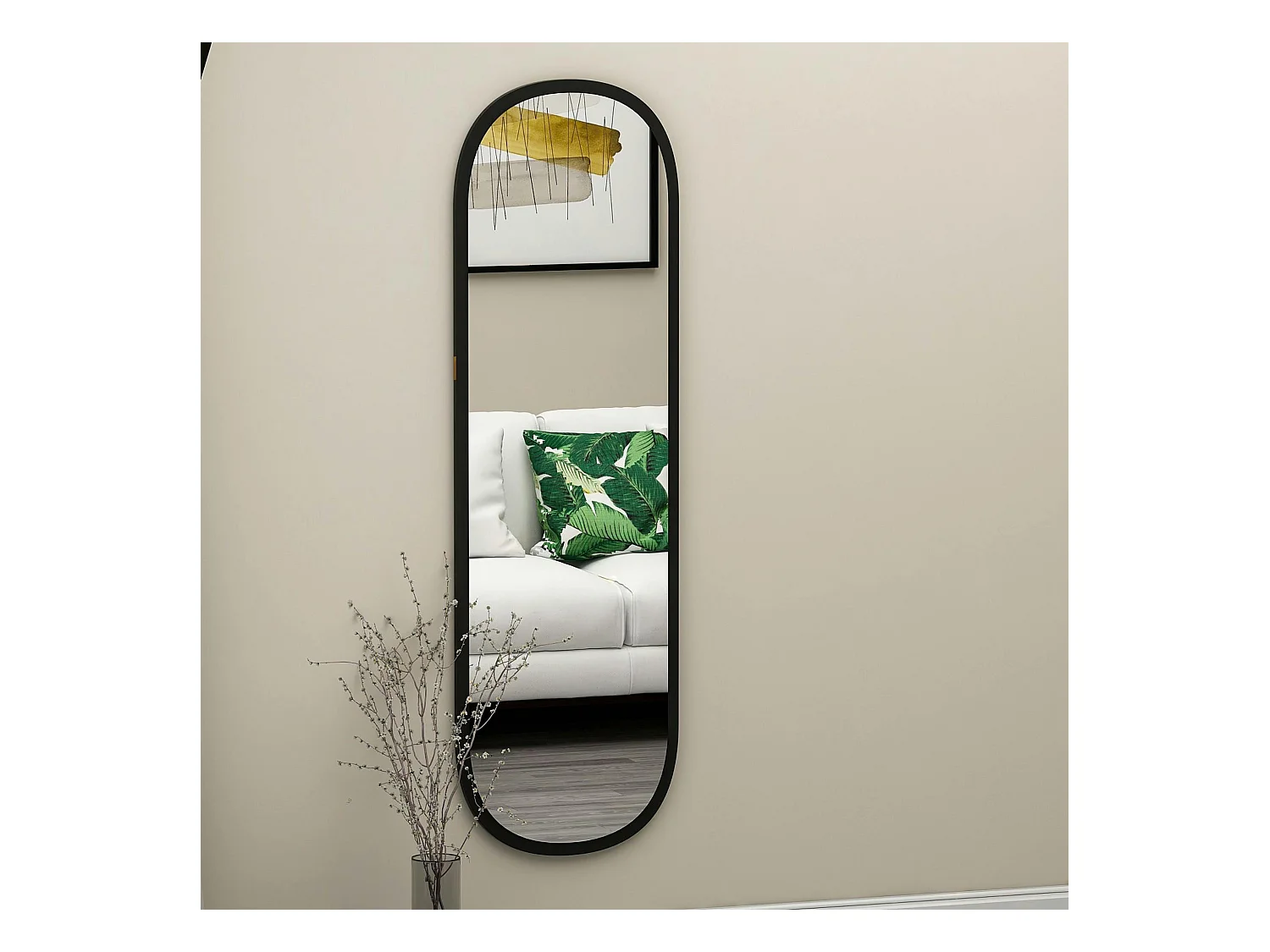 Miroir d'entrée noir ovale 117 cm - style moderne CODY