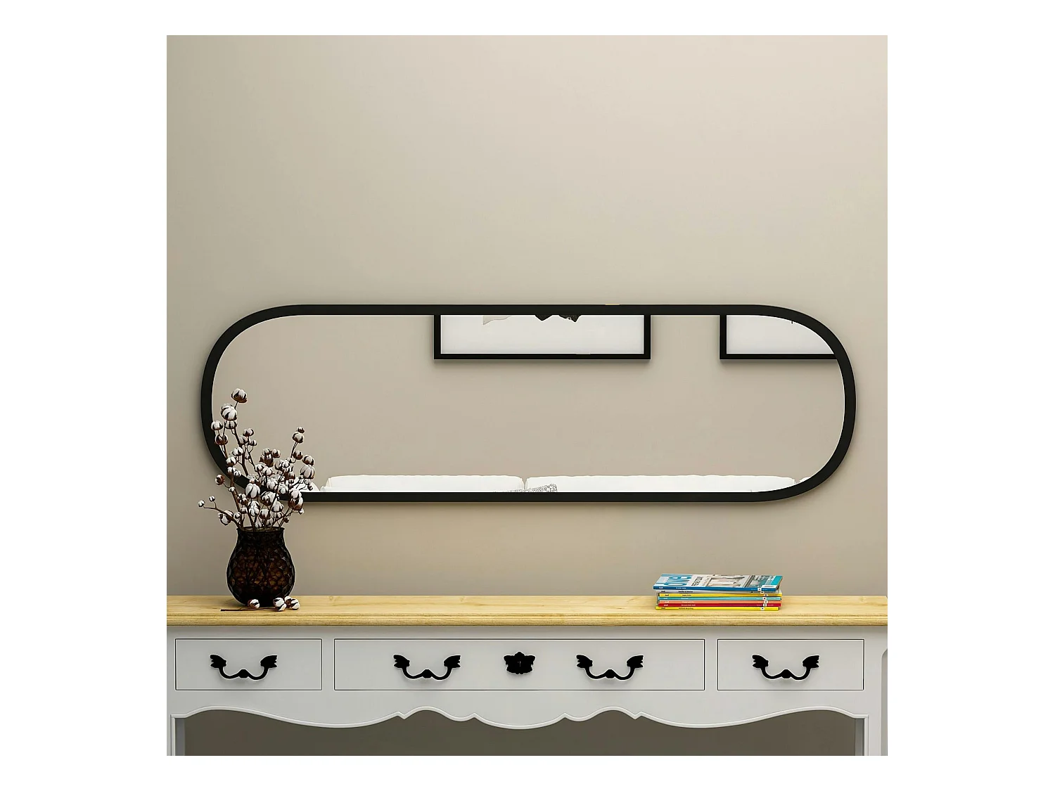 Miroir d'entrée noir ovale 117 cm - style moderne CODY