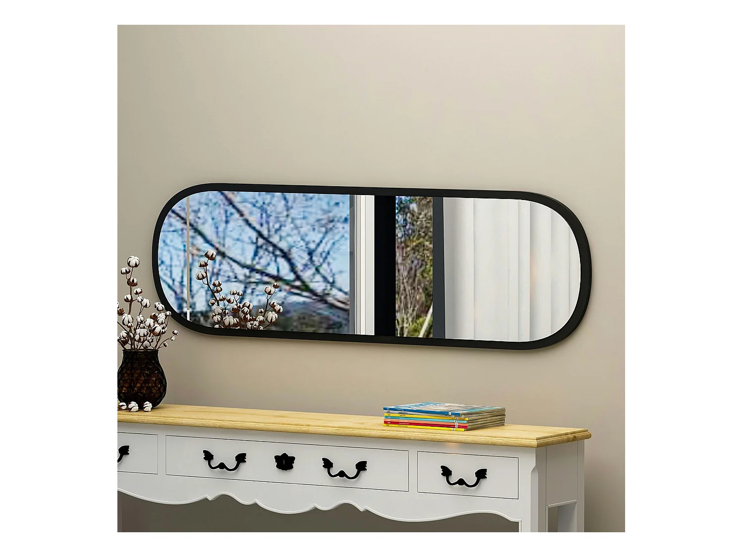 Miroir d'entrée noir ovale 117 cm - style moderne CODY