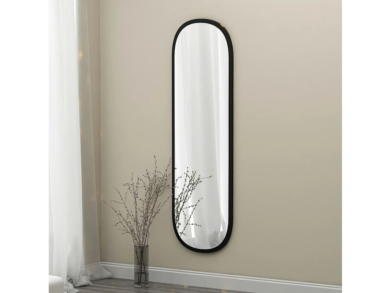 Miroir d'entrée noir ovale 117 cm - style moderne CODY