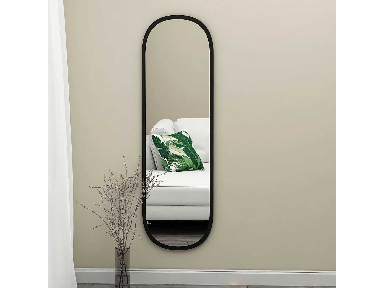 Miroir d'entrée noir ovale 117 cm - style moderne CODY