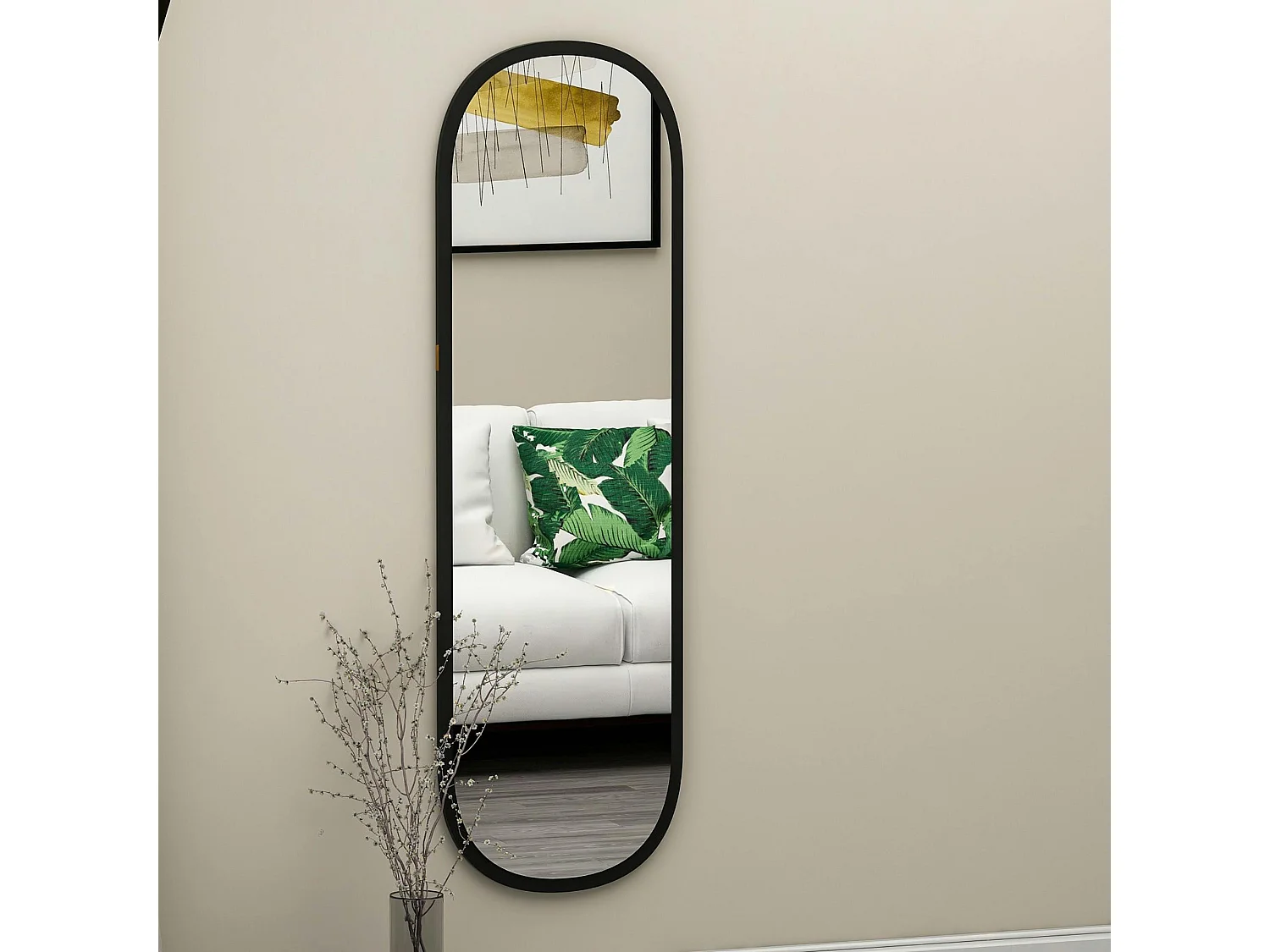 Miroir d'entrée noir ovale 117 cm - style moderne CODY