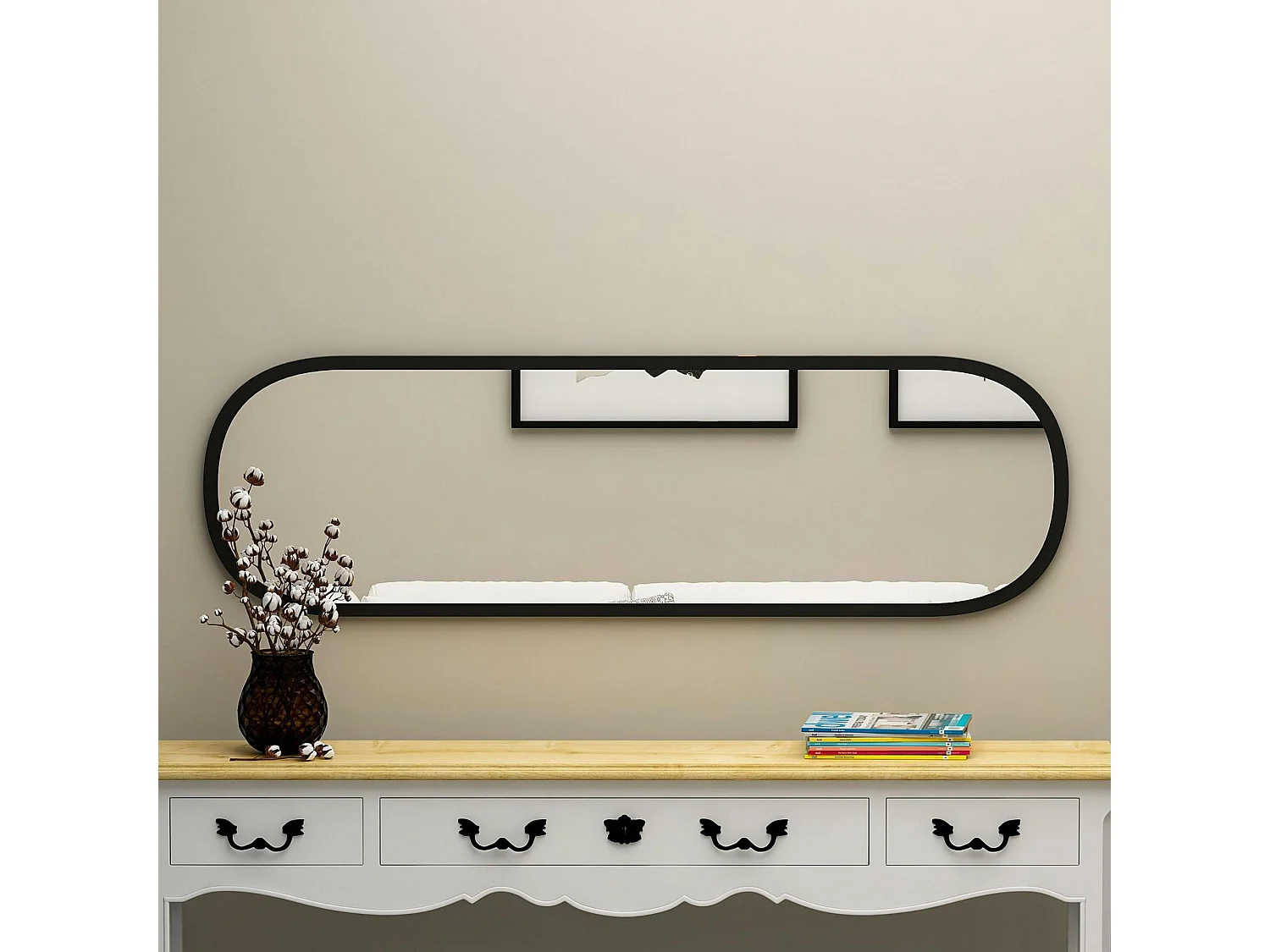 Miroir d'entrée noir ovale 117 cm - style moderne CODY
