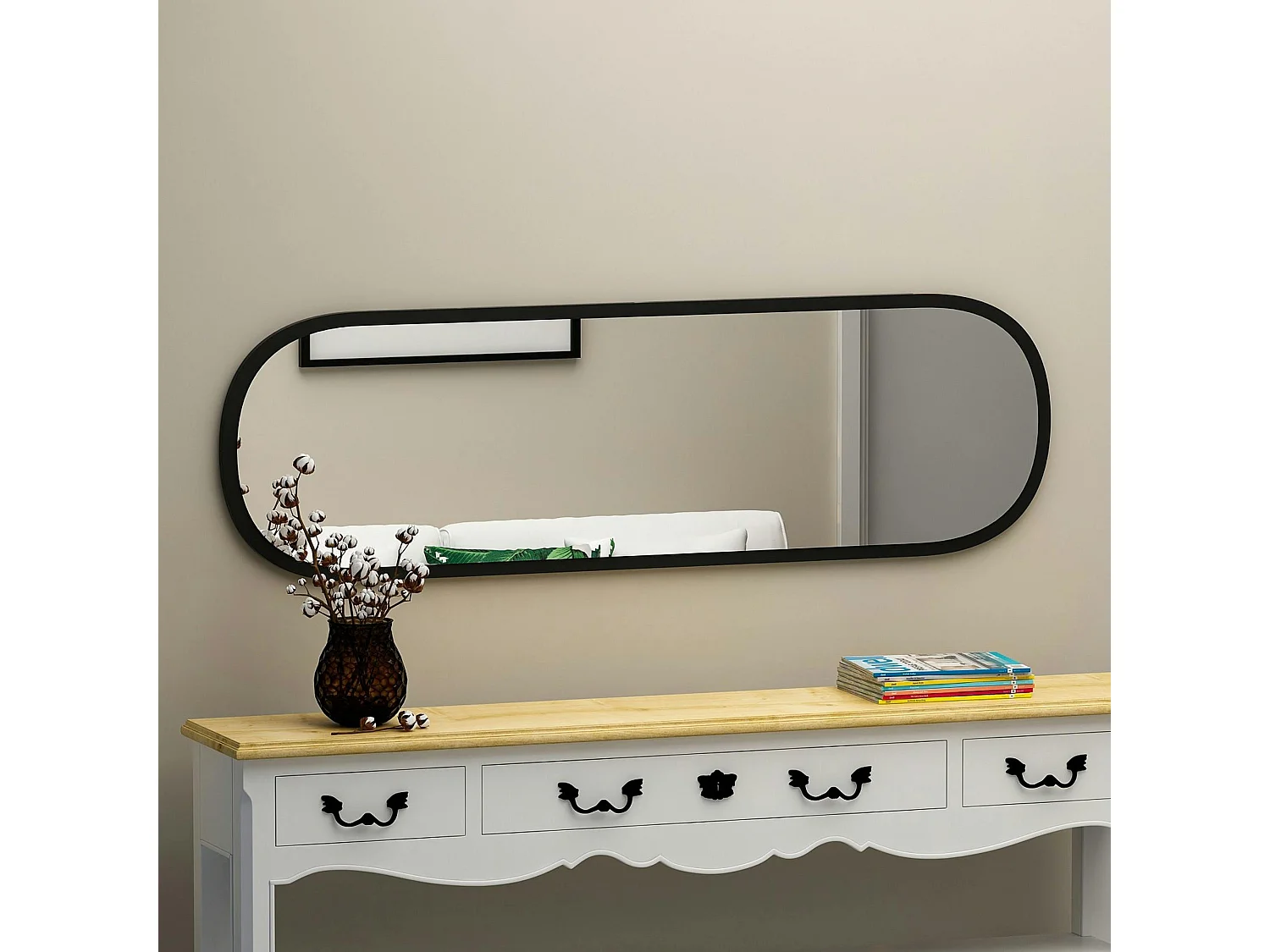 Miroir d'entrée noir ovale 117 cm - style moderne CODY