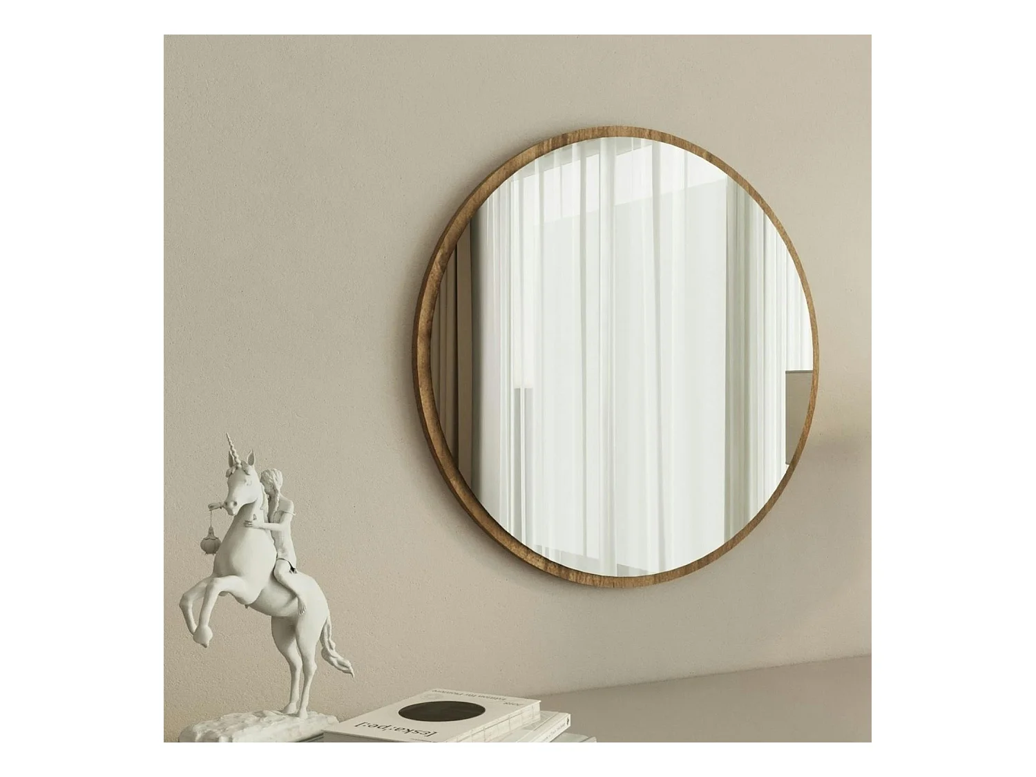 Miroir rond moderne avec cadre effet noyerØ60 cm CODY