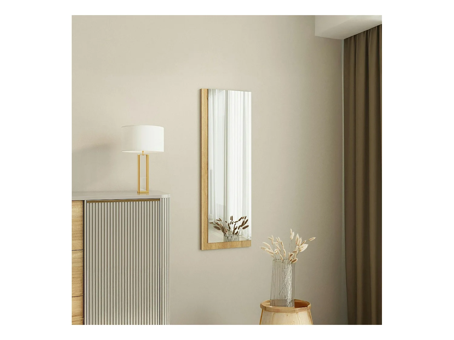 Miroir rectangulaire mural demi-cadre effet bois 120 cm CODY
