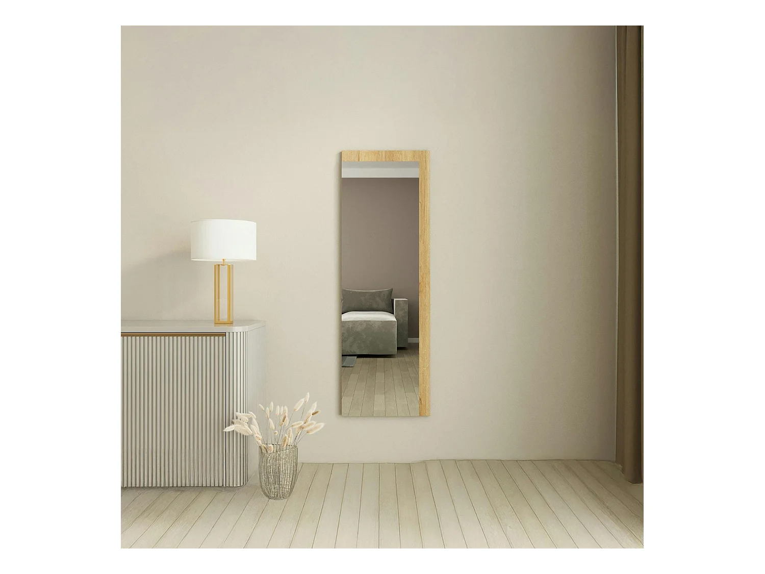 Miroir rectangulaire mural demi-cadre effet bois 120 cm CODY