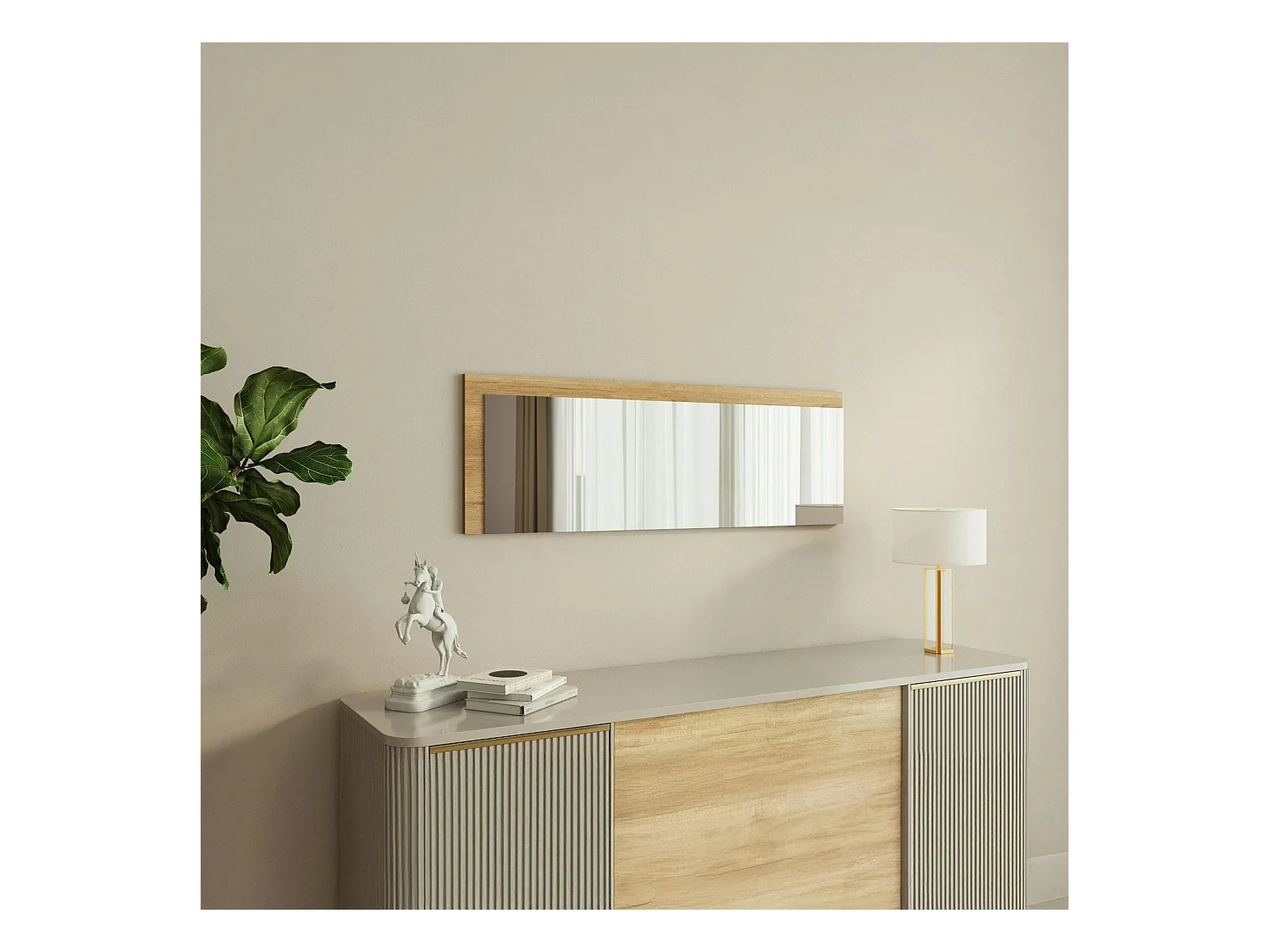Miroir rectangulaire mural demi-cadre effet bois 120 cm CODY