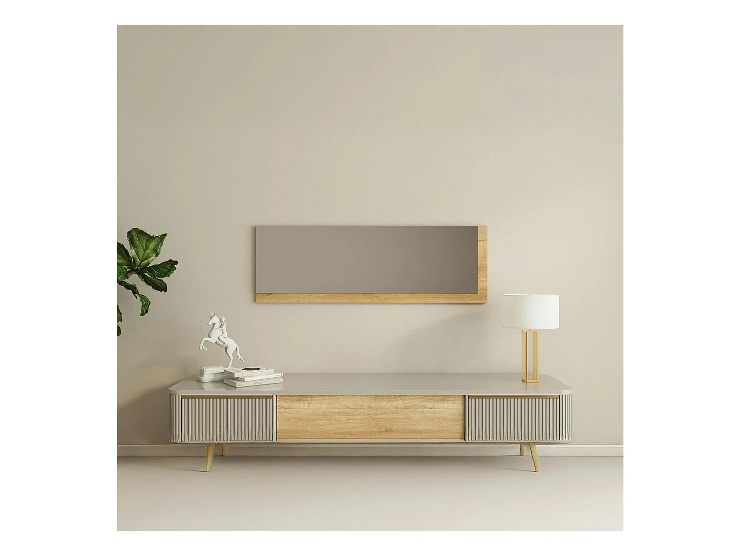 Miroir rectangulaire mural demi-cadre effet bois 120 cm CODY