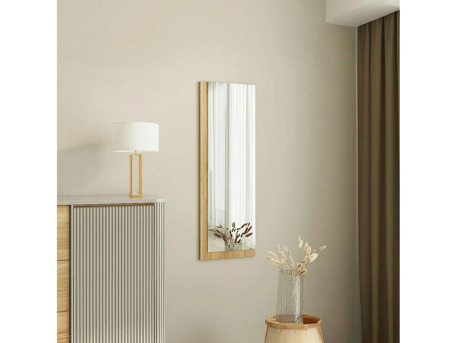 Miroir rectangulaire mural demi-cadre effet bois 120 cm CODY