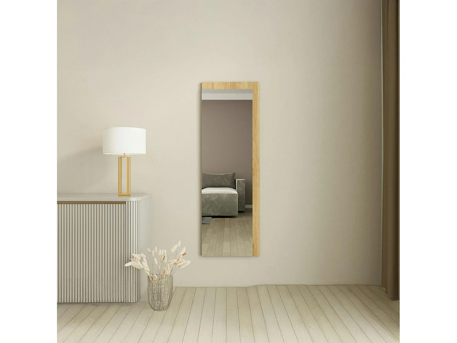Miroir rectangulaire mural demi-cadre effet bois 120 cm CODY