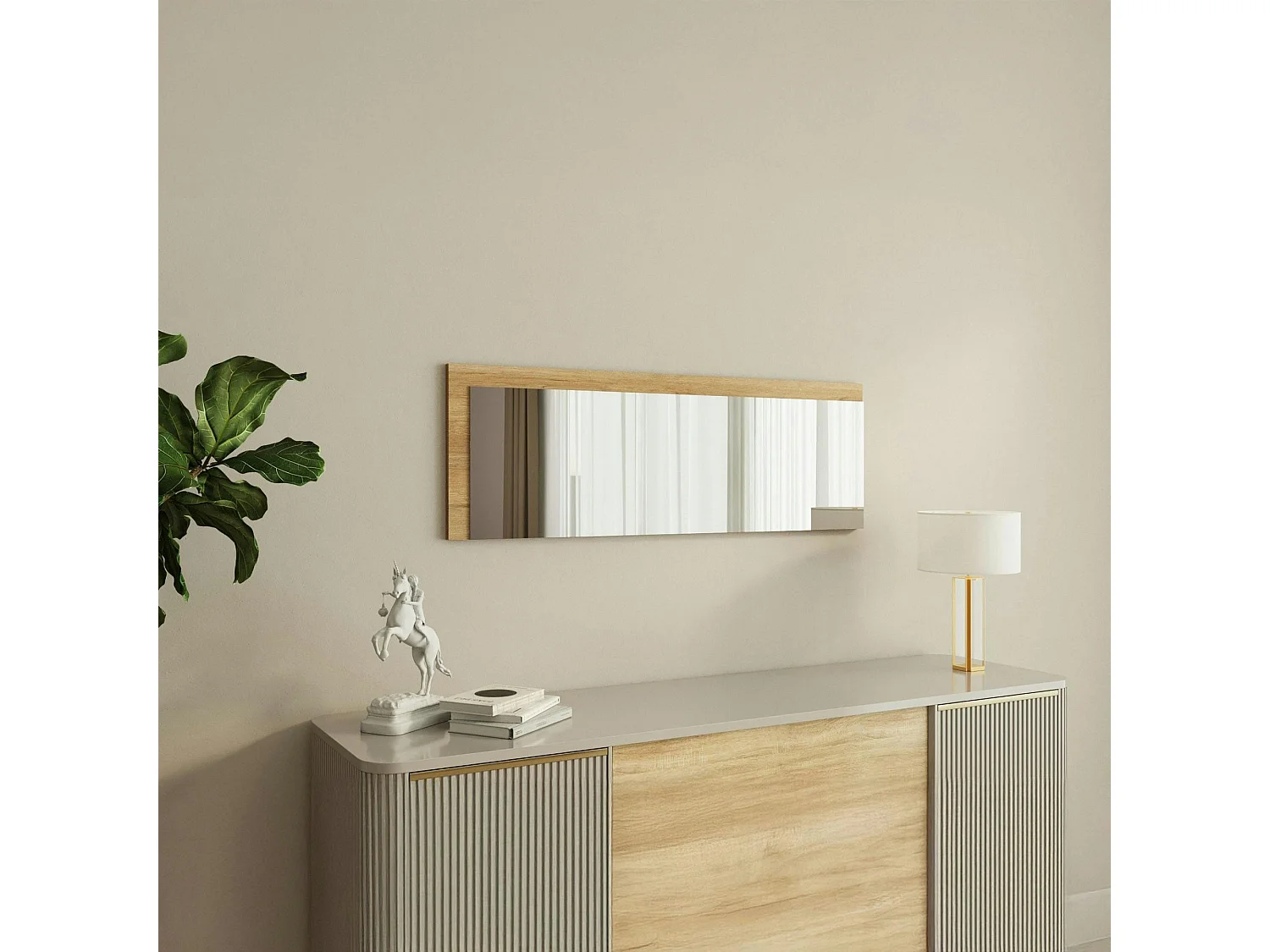 Miroir rectangulaire mural demi-cadre effet bois 120 cm CODY