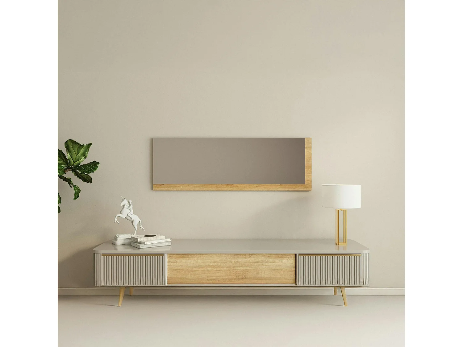 Miroir rectangulaire mural demi-cadre effet bois 120 cm CODY