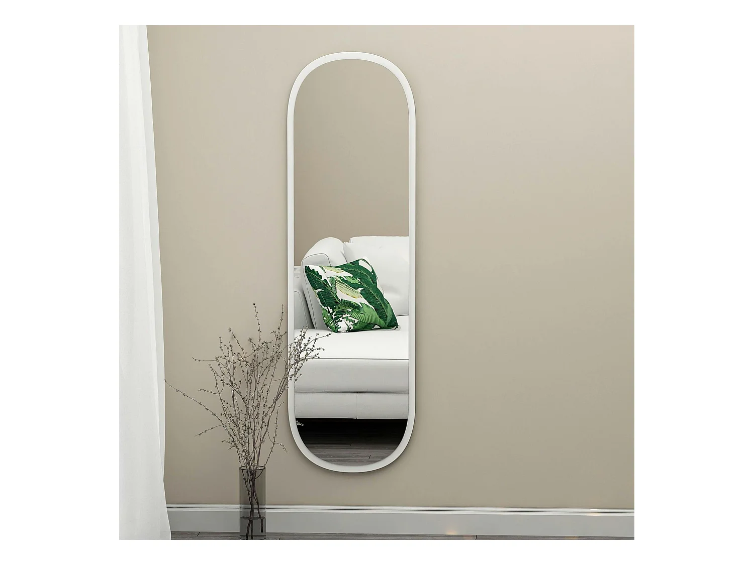 Miroir d'entrée blanc ovale 117 cm - style moderne CODY