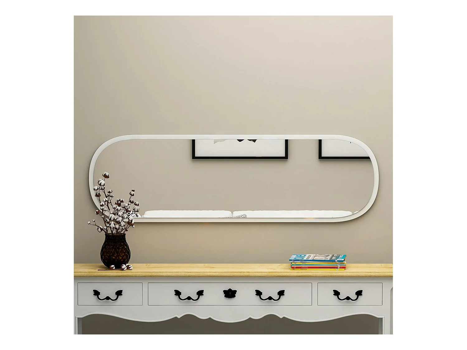 Miroir d'entrée blanc ovale 117 cm - style moderne CODY